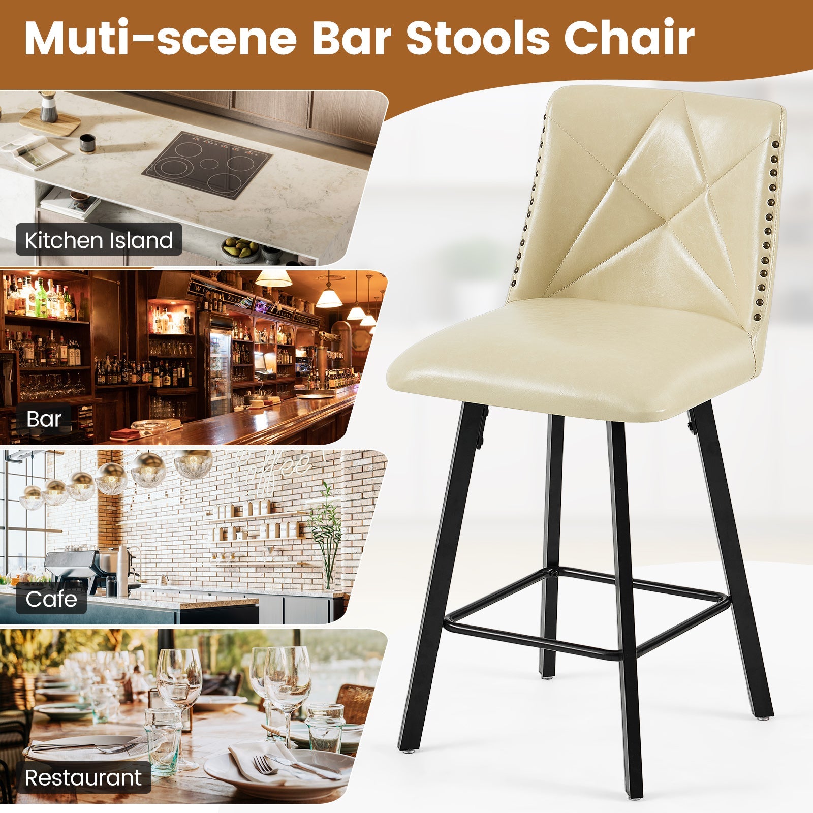 Firmoz Modern Star Bar Stools Set of 2/3/4 with PU and Cracked Leather Upholstery