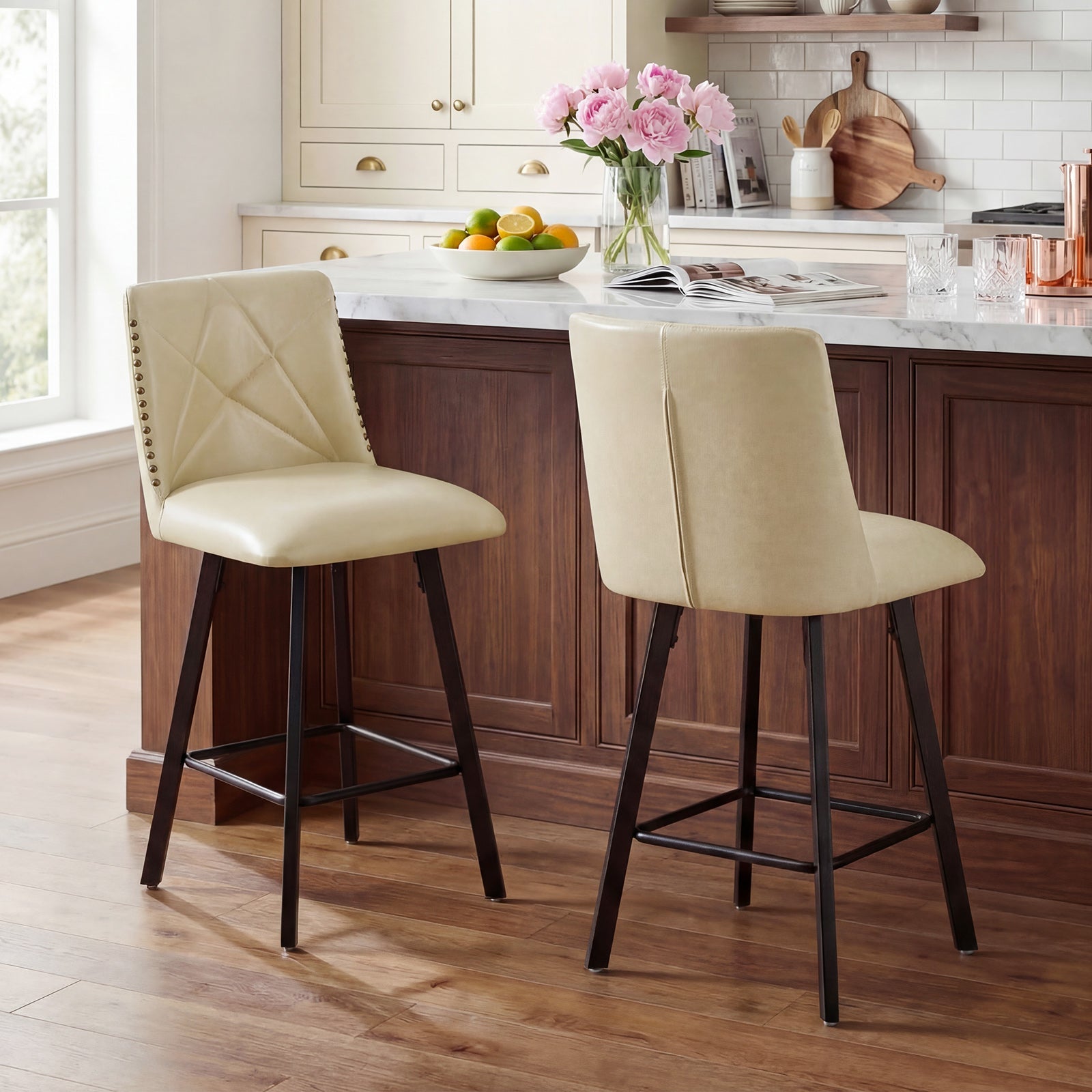 Firmoz Modern Star Bar Stools Set of 2/3/4 with PU and Cracked Leather Upholstery