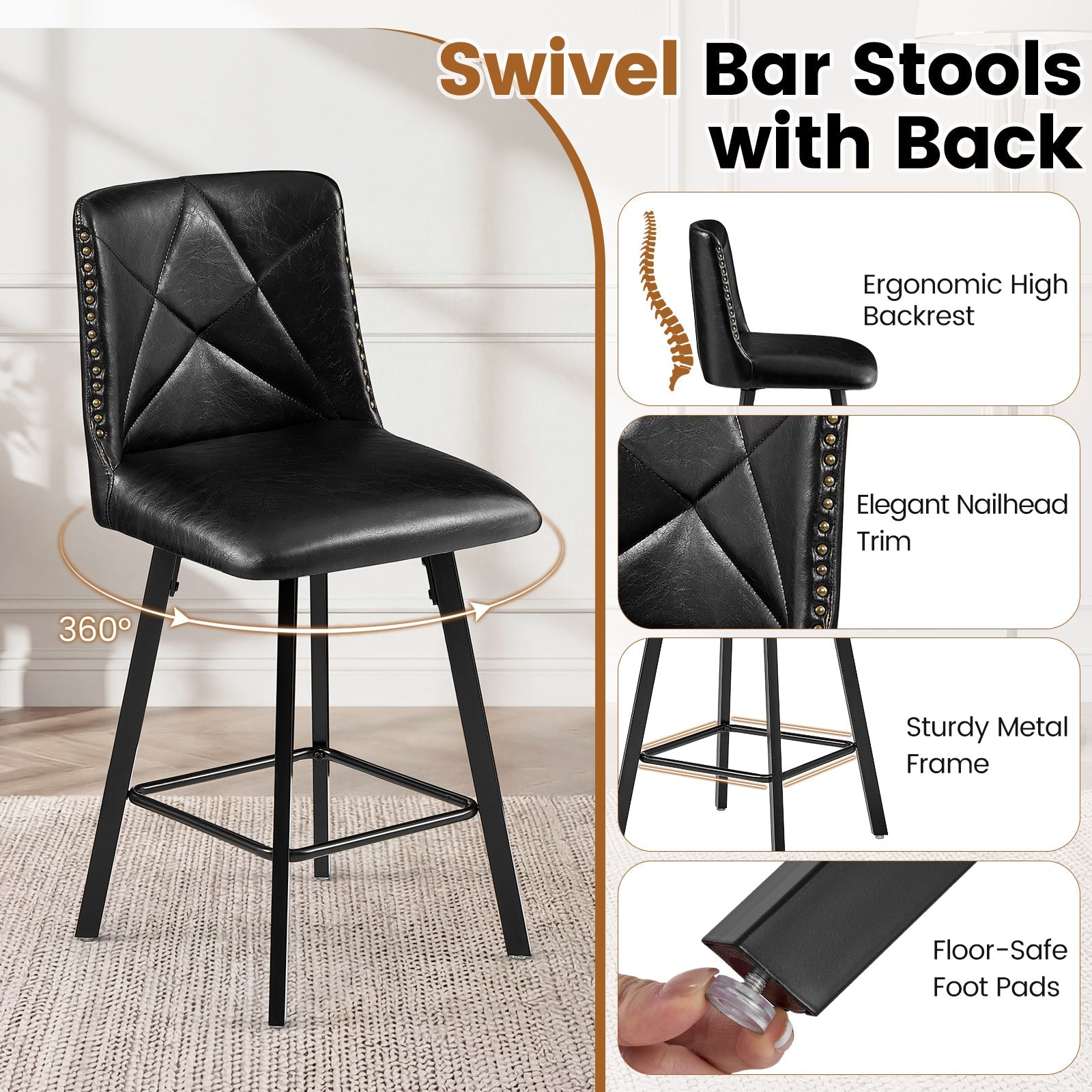 Firmoz Modern Star Bar Stools Set of 2/3/4 with PU and Cracked Leather Upholstery