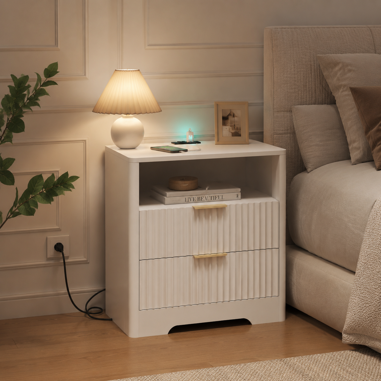 Smart Nightstand with Charging Station for Bedroom
