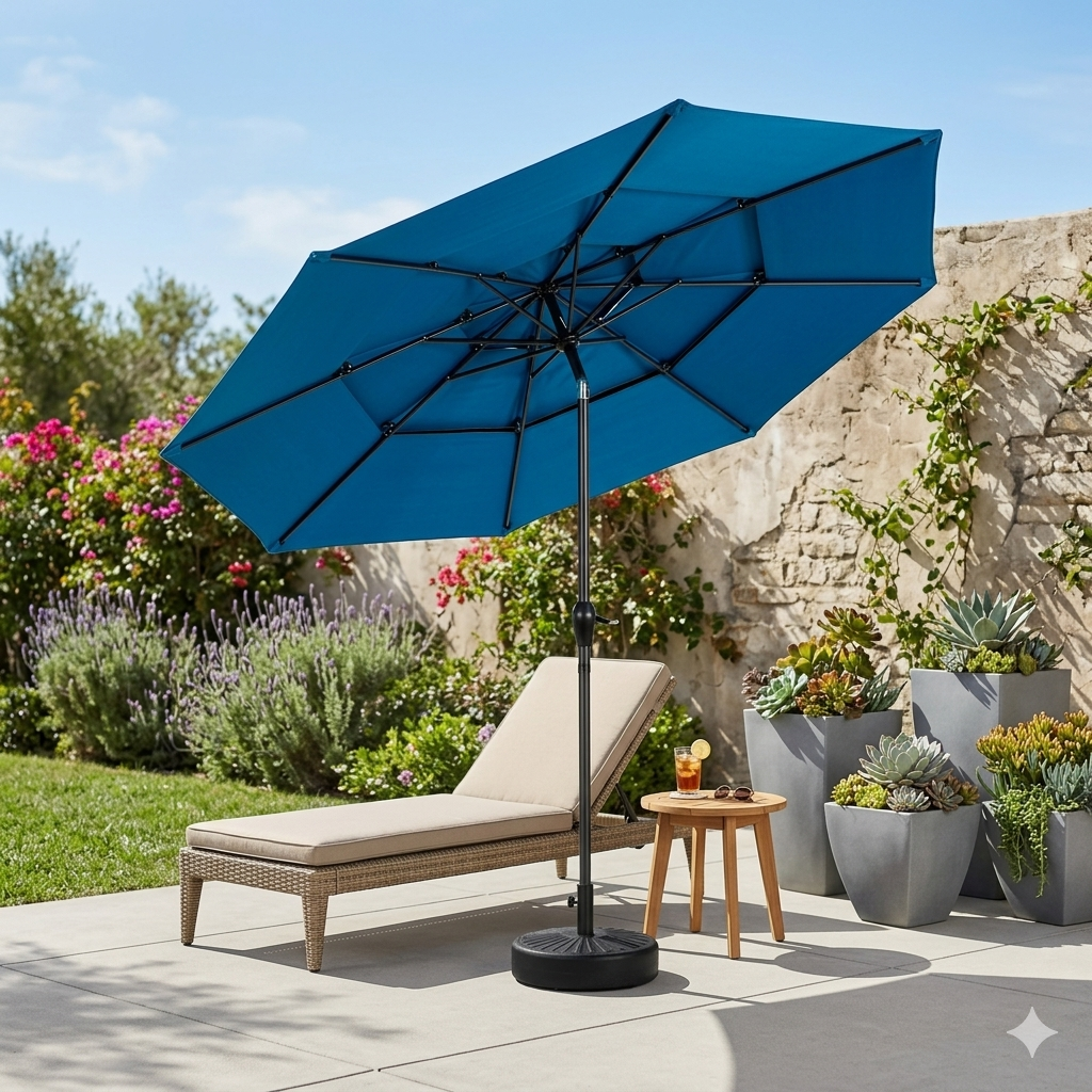 10ft 3-Tier Aluminium Patio Umbrella with Auto-Tilt (No Base)