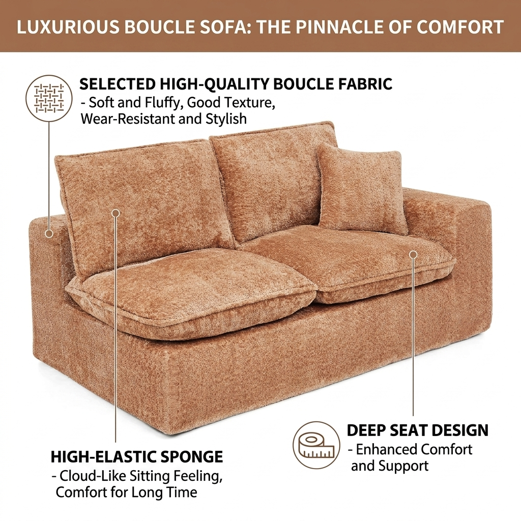 Modern Orange L-Shaped Sectional Sofa with 2 Ottomans Cloud-Like Modular Couch