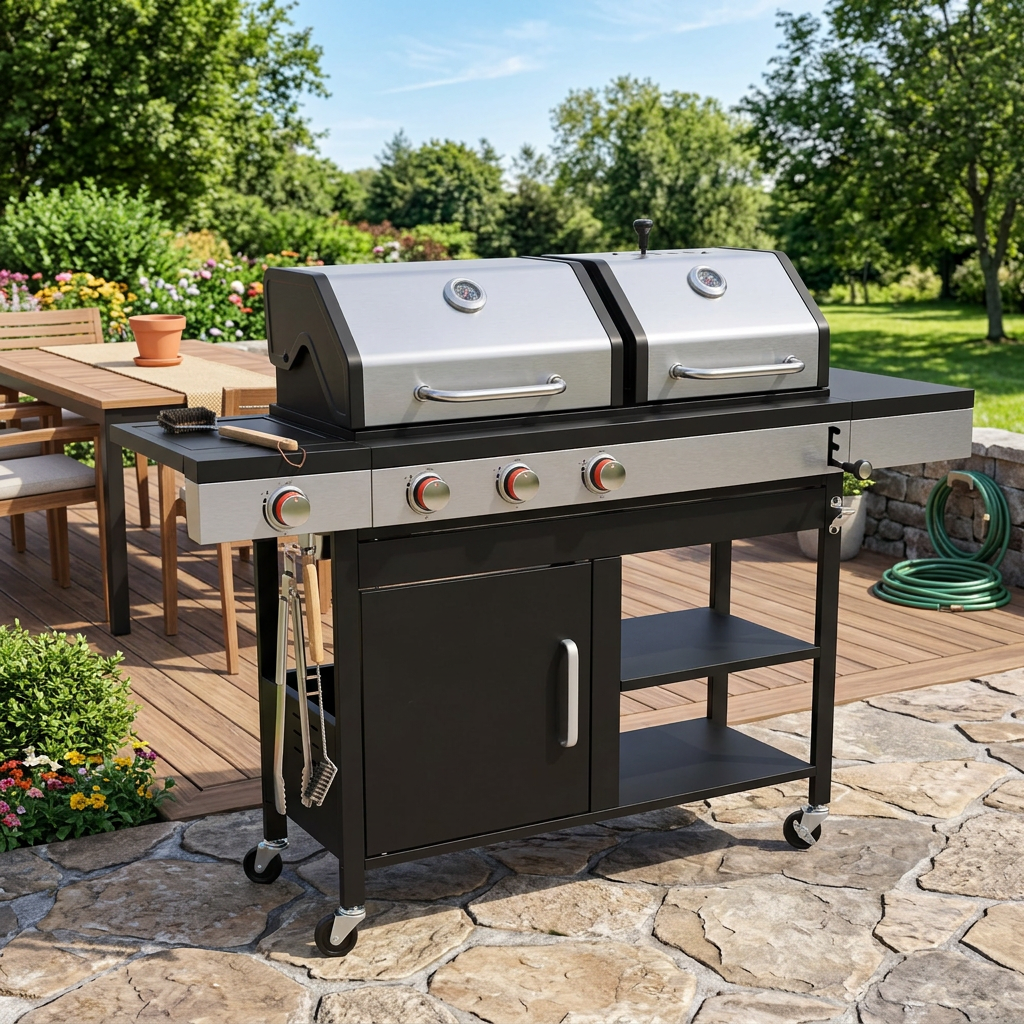 Propane Gas and Charcoal Grill Combo Griddle Grill with Side Burner