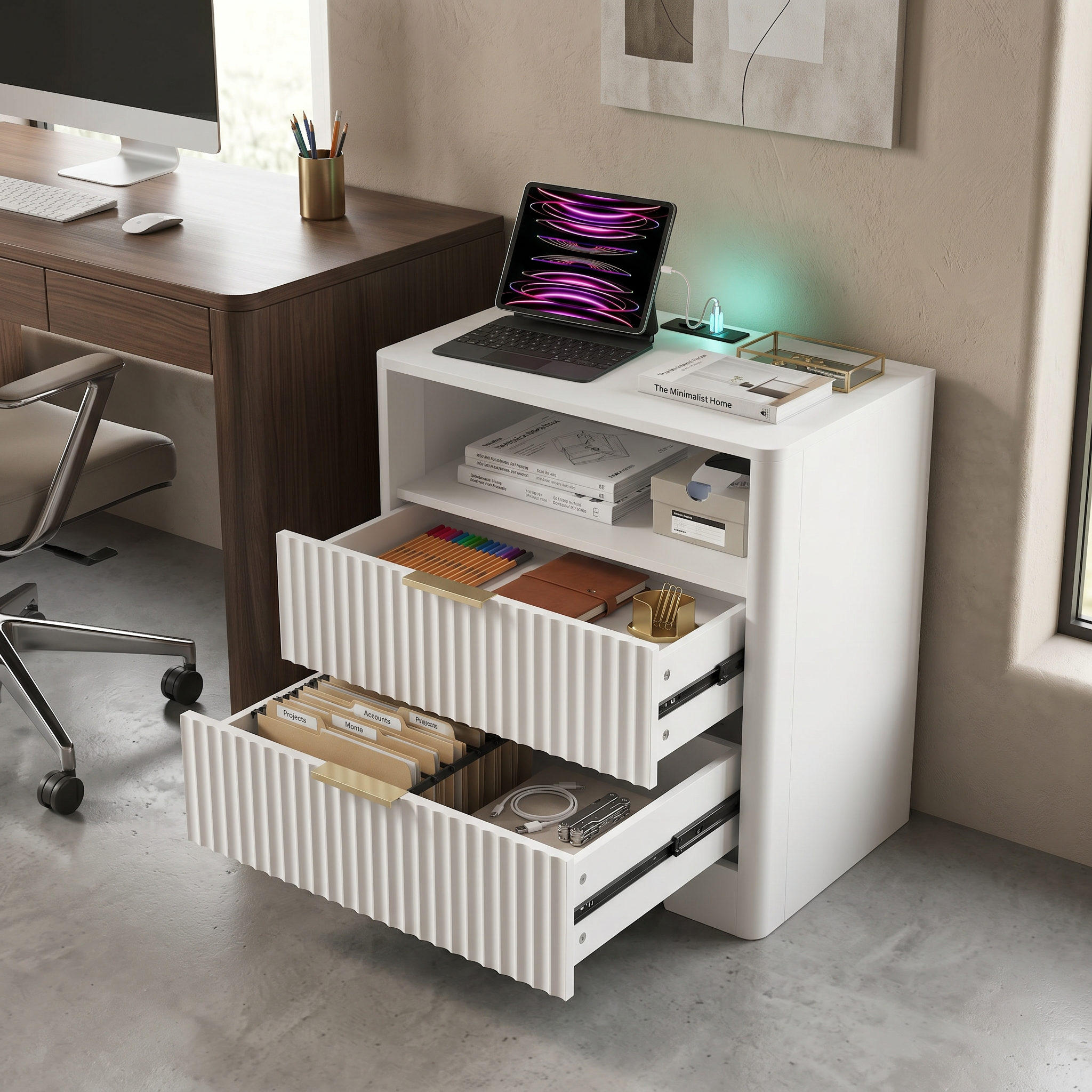 Smart Nightstand with Charging Station for Bedroom