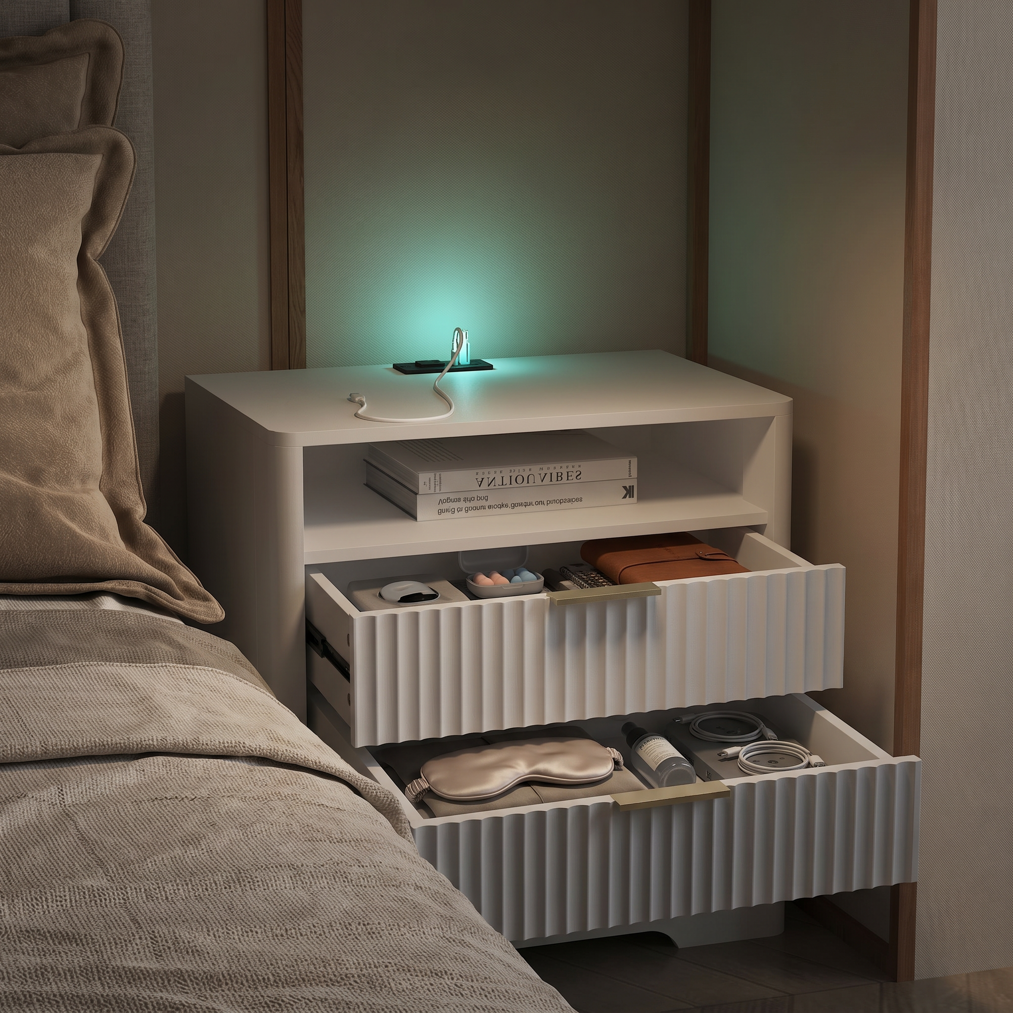 Smart Nightstand with Charging Station for Bedroom