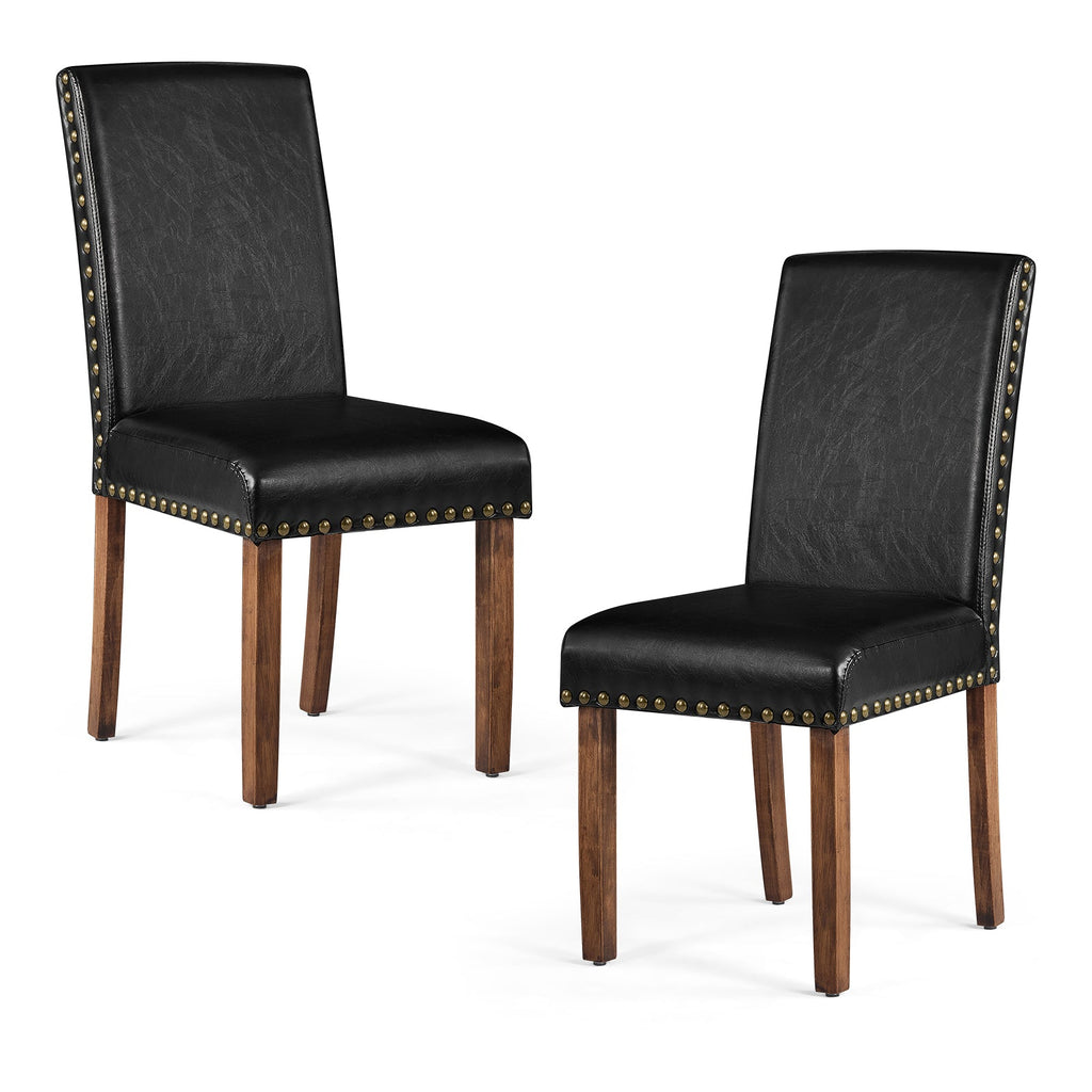 Firmoz Modern High-Back PU Leather Dining Chairs with Nailhead Trim & Walnut Legs
