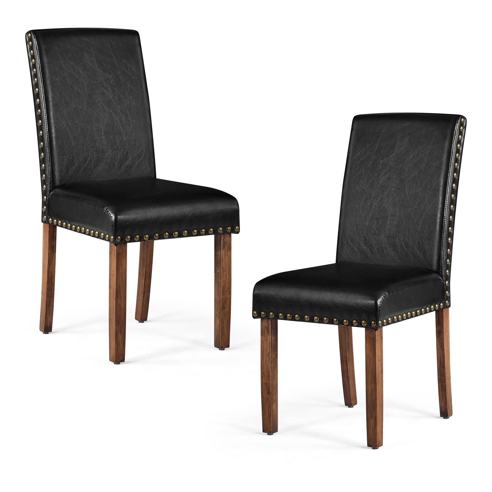 Firmoz Modern High-Back PU Leather Dining Chairs with Nailhead Trim & Walnut Legs