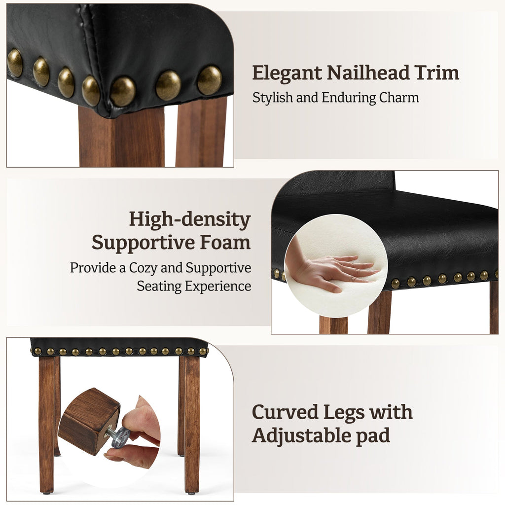 Firmoz Modern High-Back PU Leather Dining Chairs with Nailhead Trim & Walnut Legs