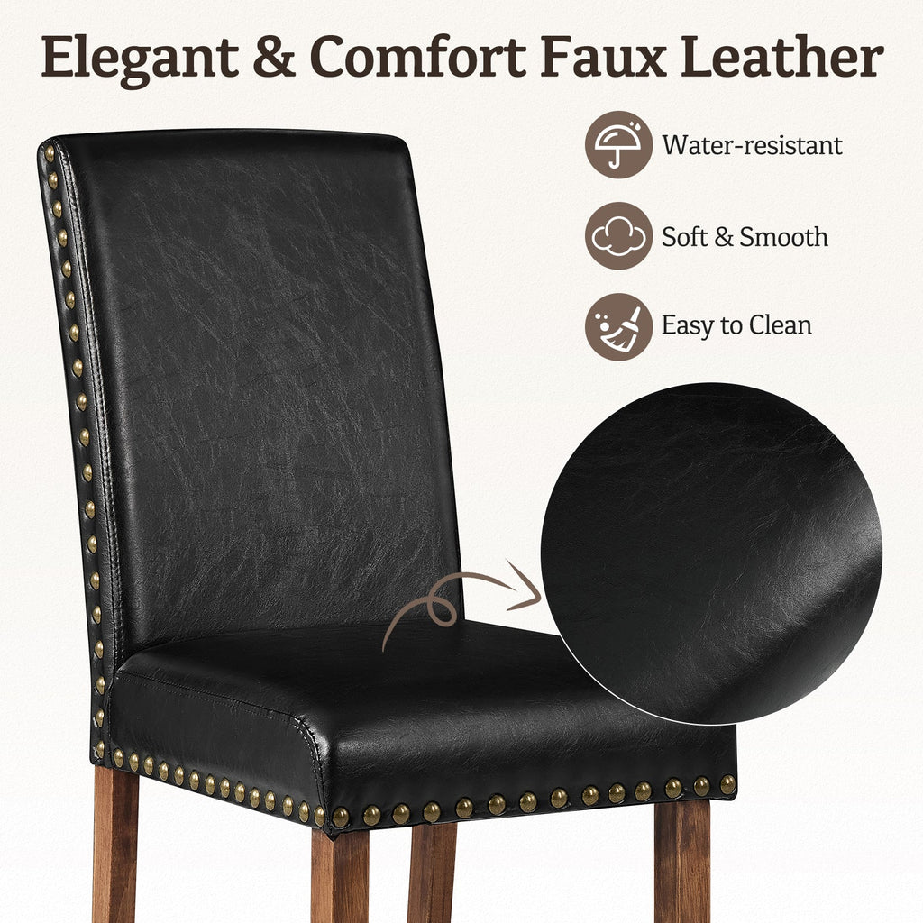 Firmoz Modern High-Back PU Leather Dining Chairs with Nailhead Trim & Walnut Legs