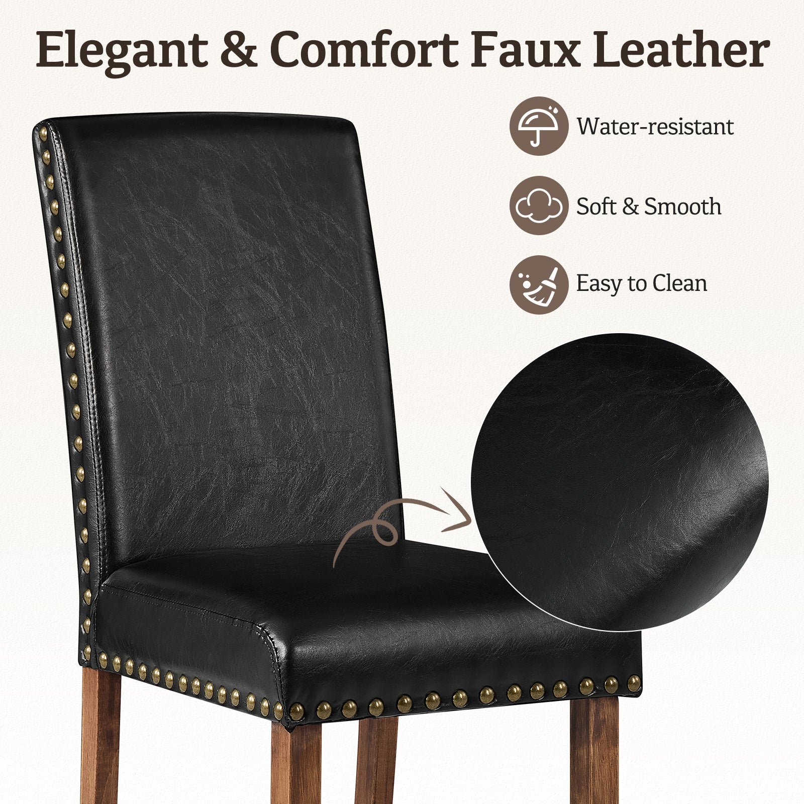 Firmoz Modern High-Back PU Leather Dining Chairs with Nailhead Trim & Walnut Legs