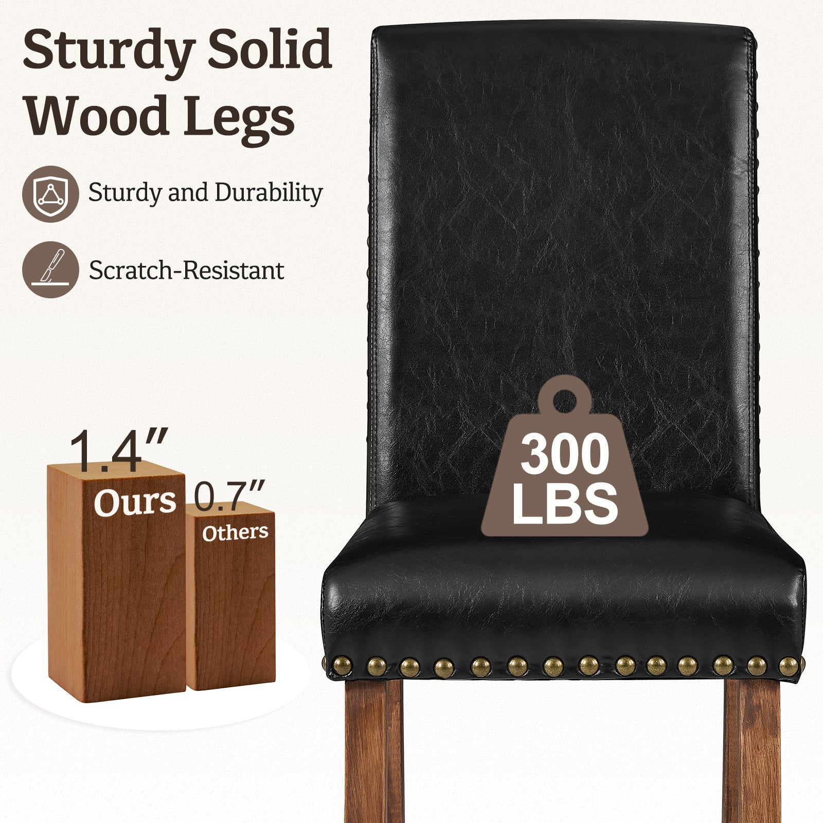 Firmoz Modern High-Back PU Leather Dining Chairs with Nailhead Trim & Walnut Legs