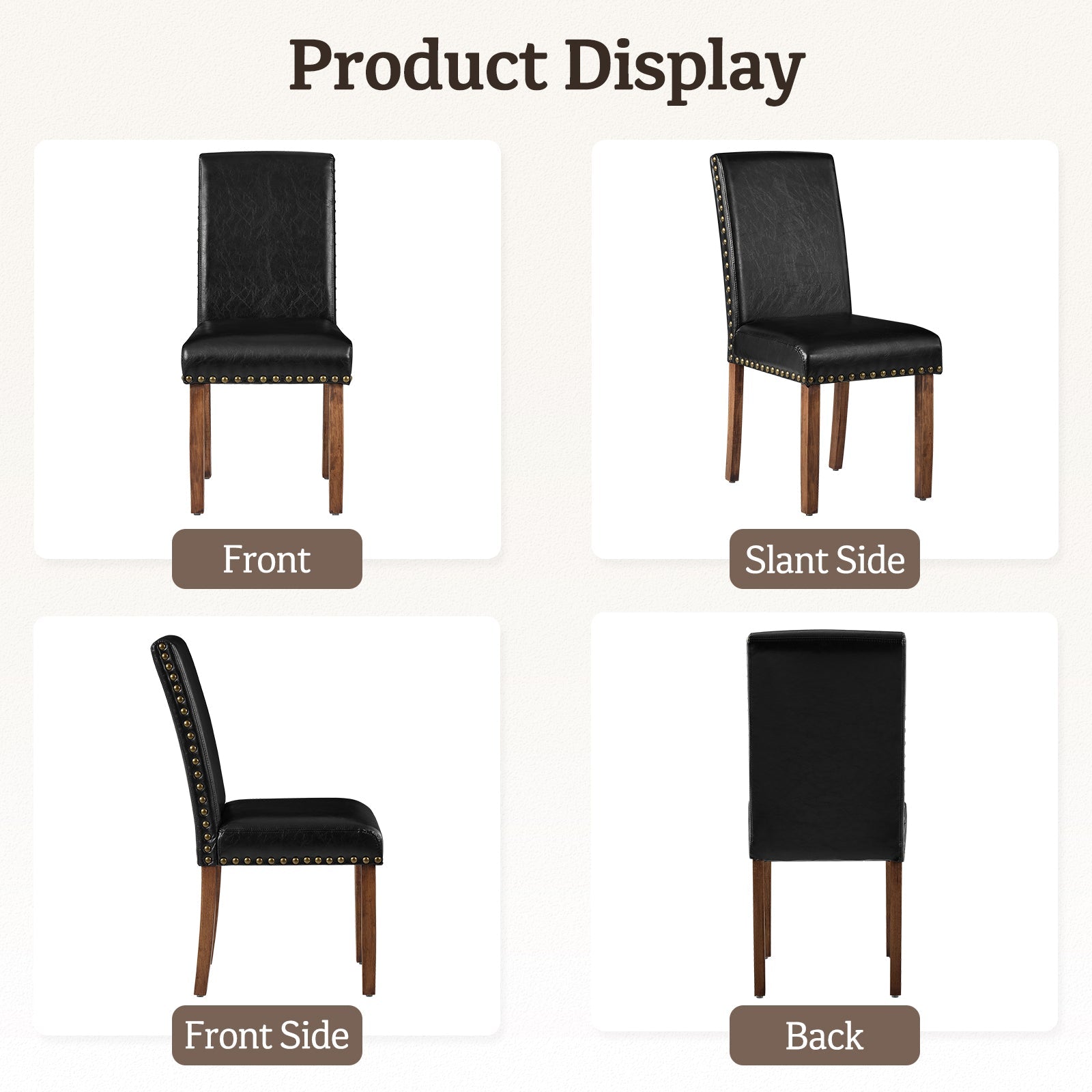 Firmoz Modern High-Back PU Leather Dining Chairs with Nailhead Trim & Walnut Legs