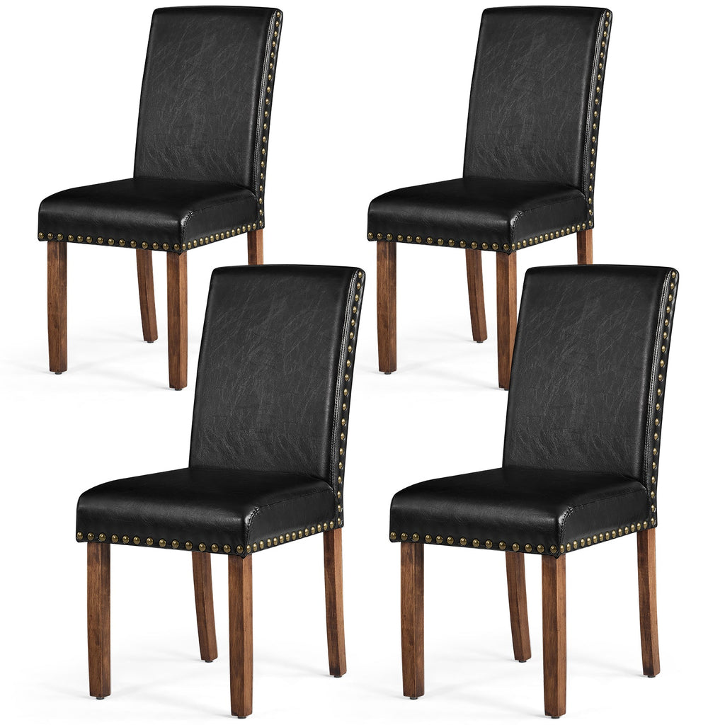 Firmoz Modern High-Back PU Leather Dining Chairs with Nailhead Trim & Walnut Legs