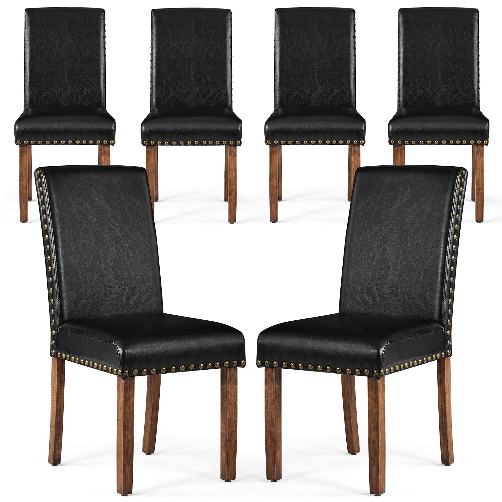 Firmoz Modern High-Back PU Leather Dining Chairs with Nailhead Trim & Walnut Legs