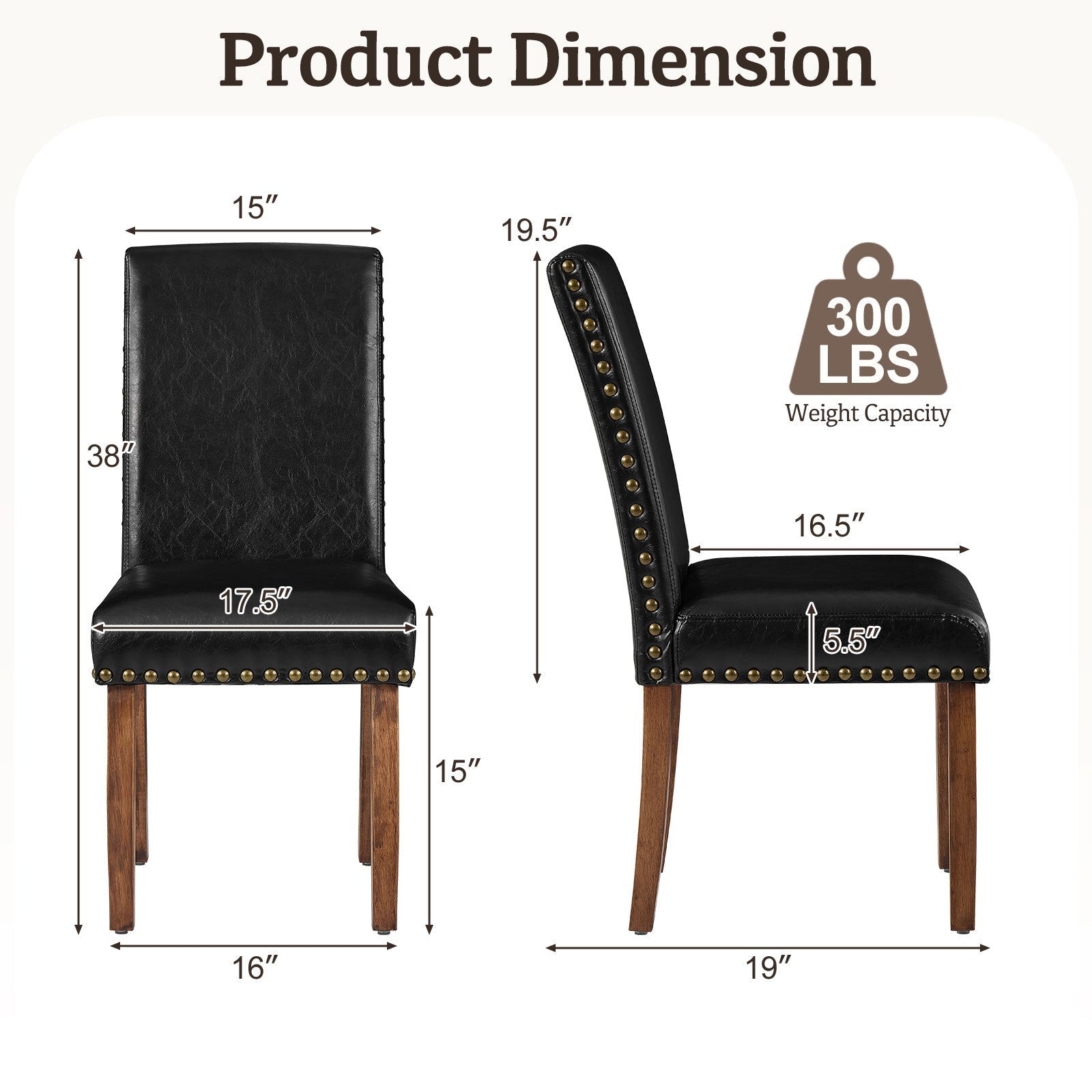 Firmoz Modern High-Back PU Leather Dining Chairs with Nailhead Trim & Walnut Legs