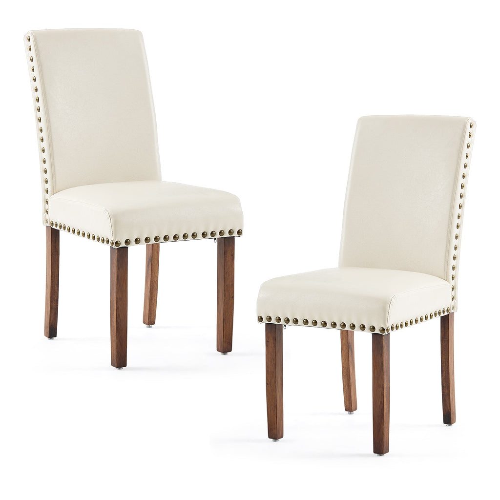 Firmoz Modern High-Back PU Leather Dining Chairs with Nailhead Trim & Walnut Legs