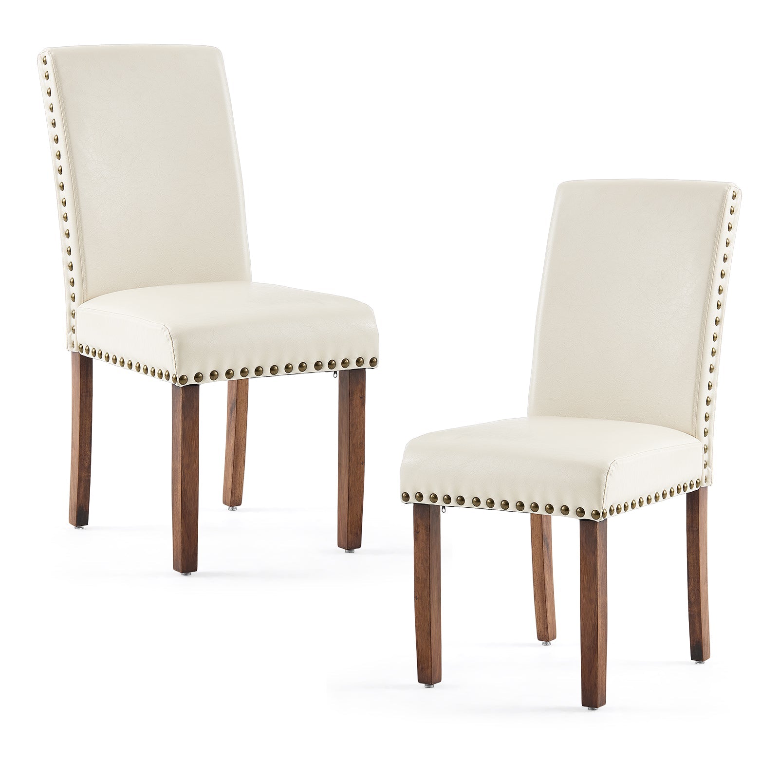 Firmoz Modern High-Back PU Leather Dining Chairs with Nailhead Trim & Walnut Legs