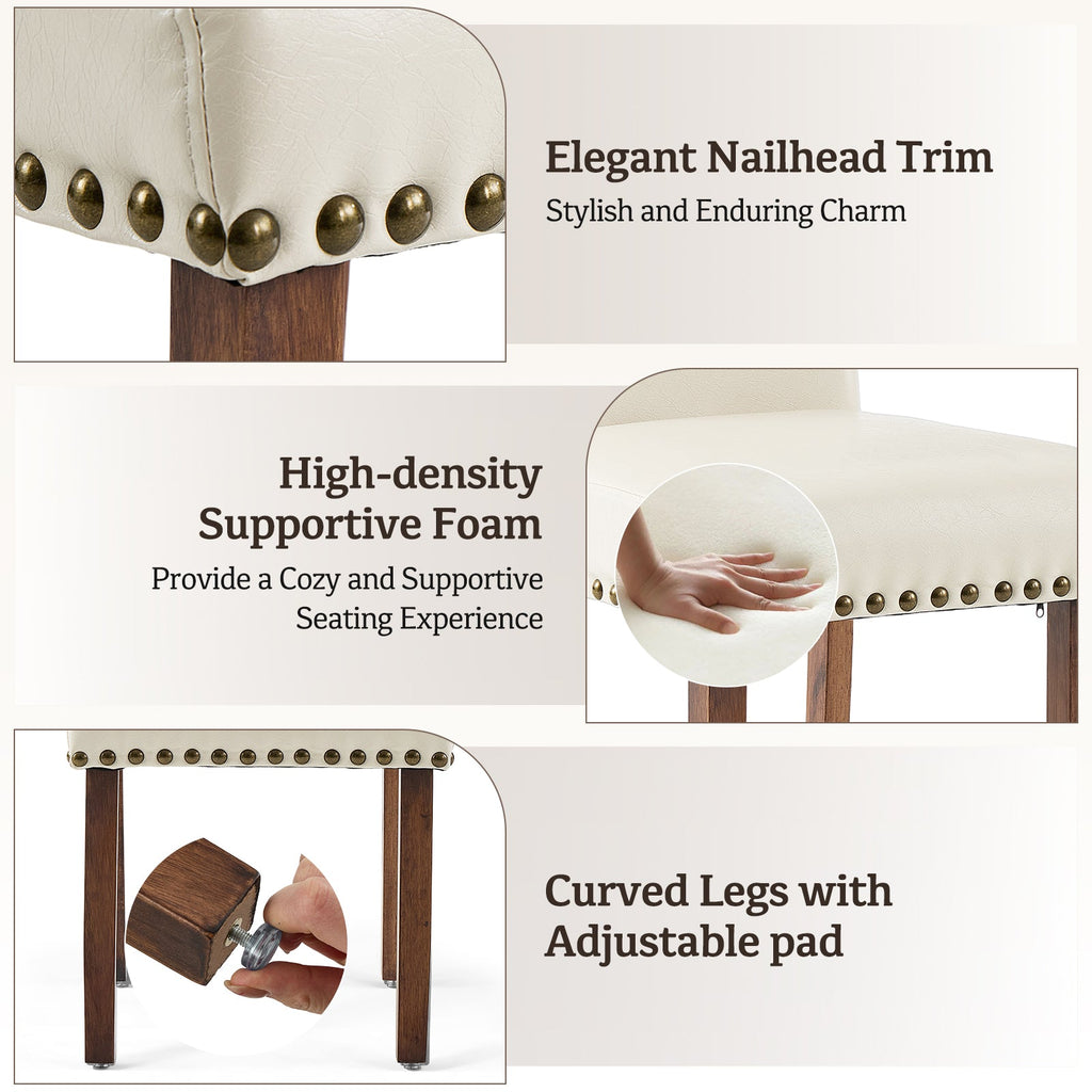 Firmoz Modern High-Back PU Leather Dining Chairs with Nailhead Trim & Walnut Legs