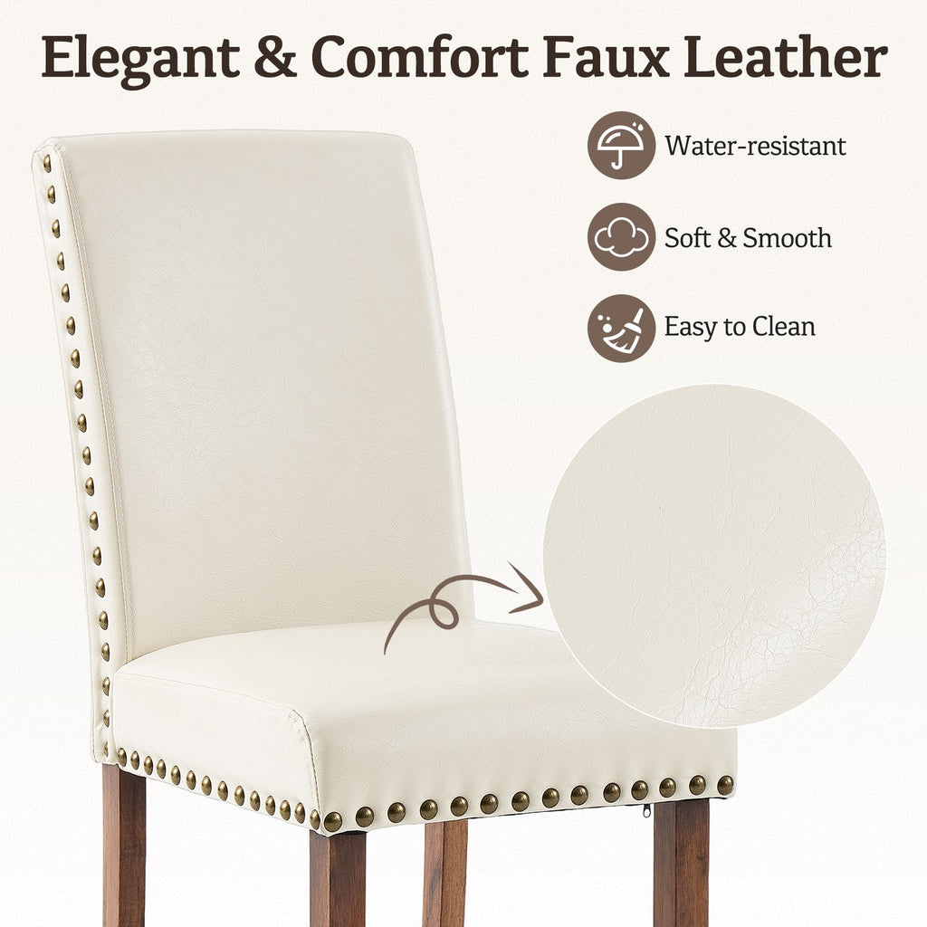 Firmoz Modern High-Back PU Leather Dining Chairs with Nailhead Trim & Walnut Legs