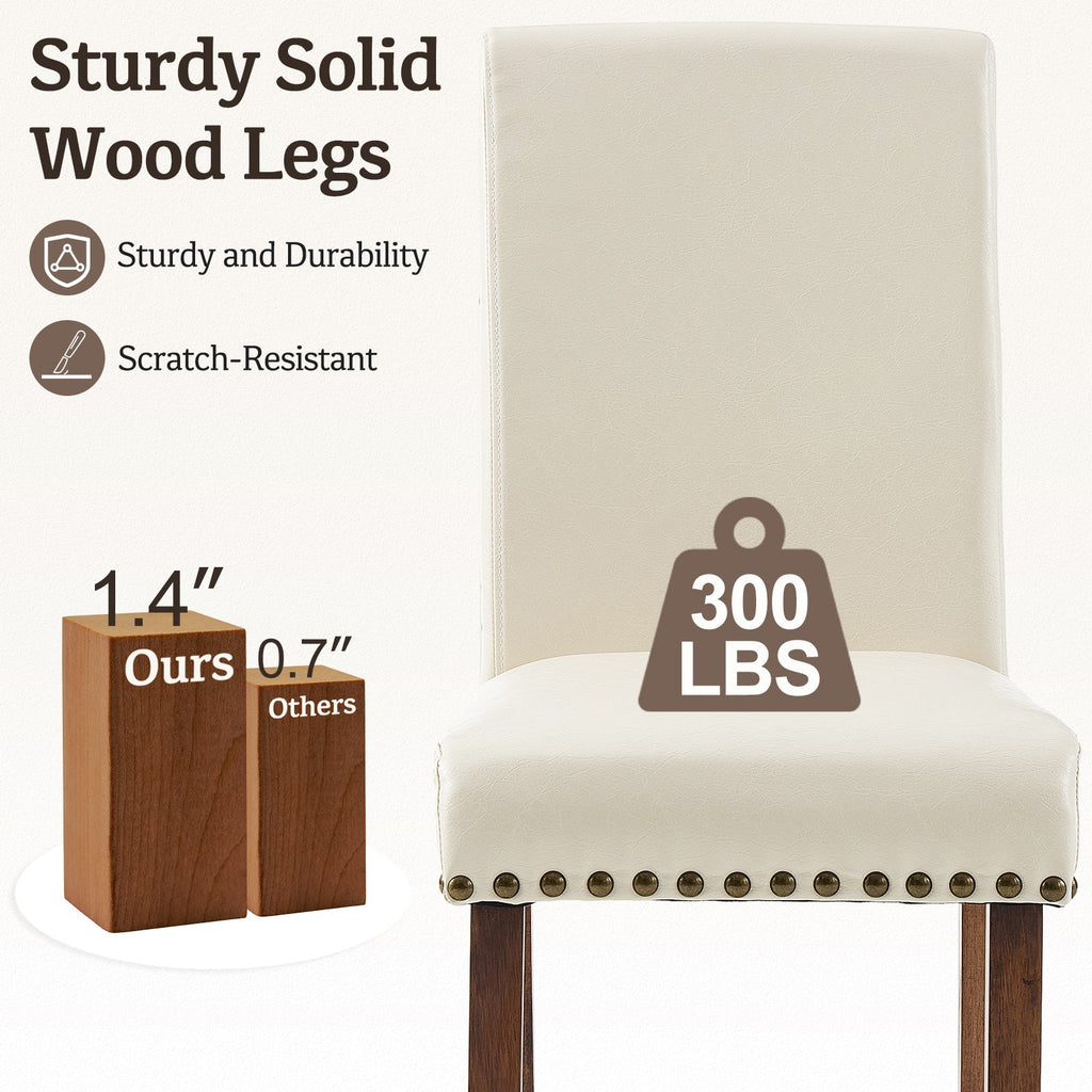 Firmoz Modern High-Back PU Leather Dining Chairs with Nailhead Trim & Walnut Legs