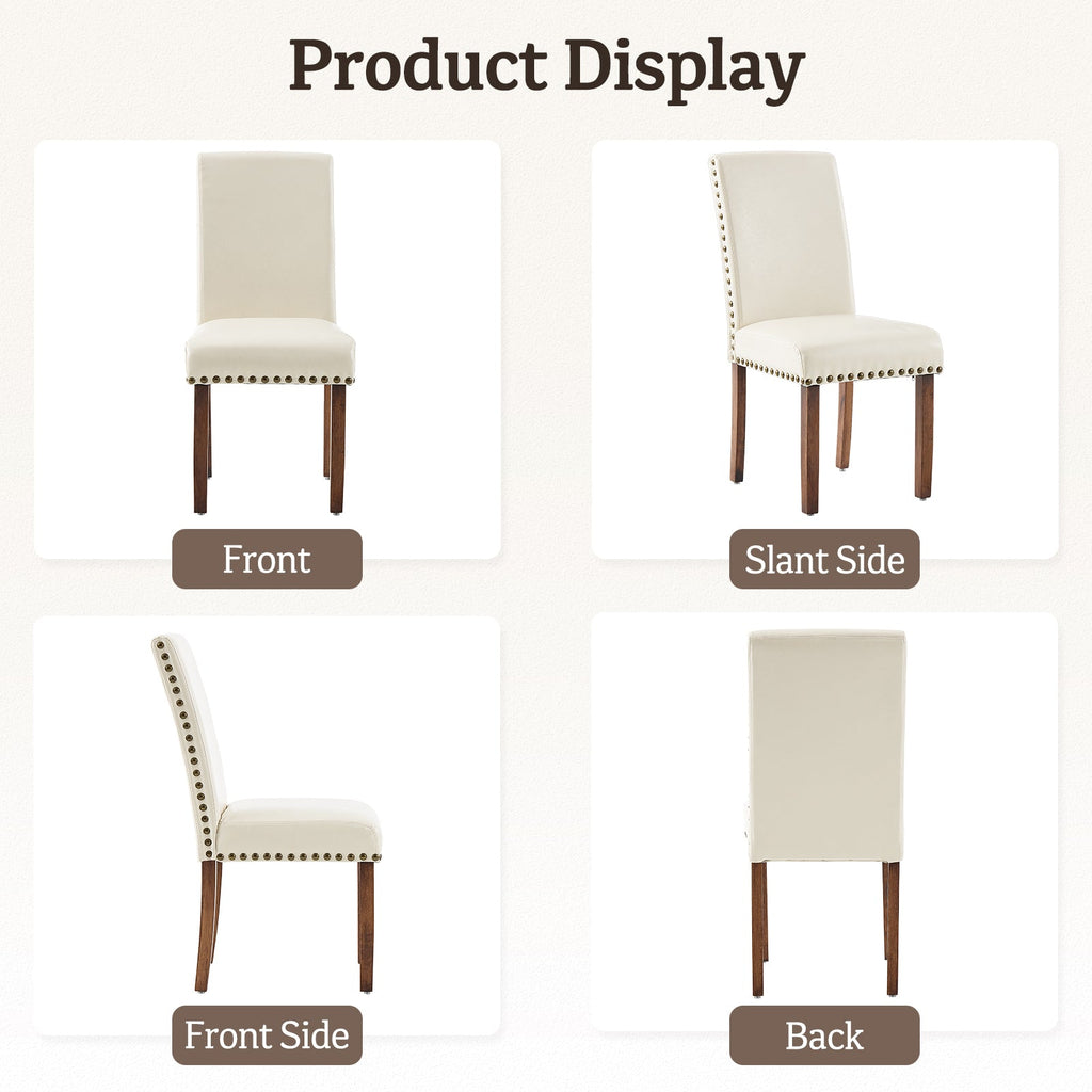 Firmoz Modern High-Back PU Leather Dining Chairs with Nailhead Trim & Walnut Legs