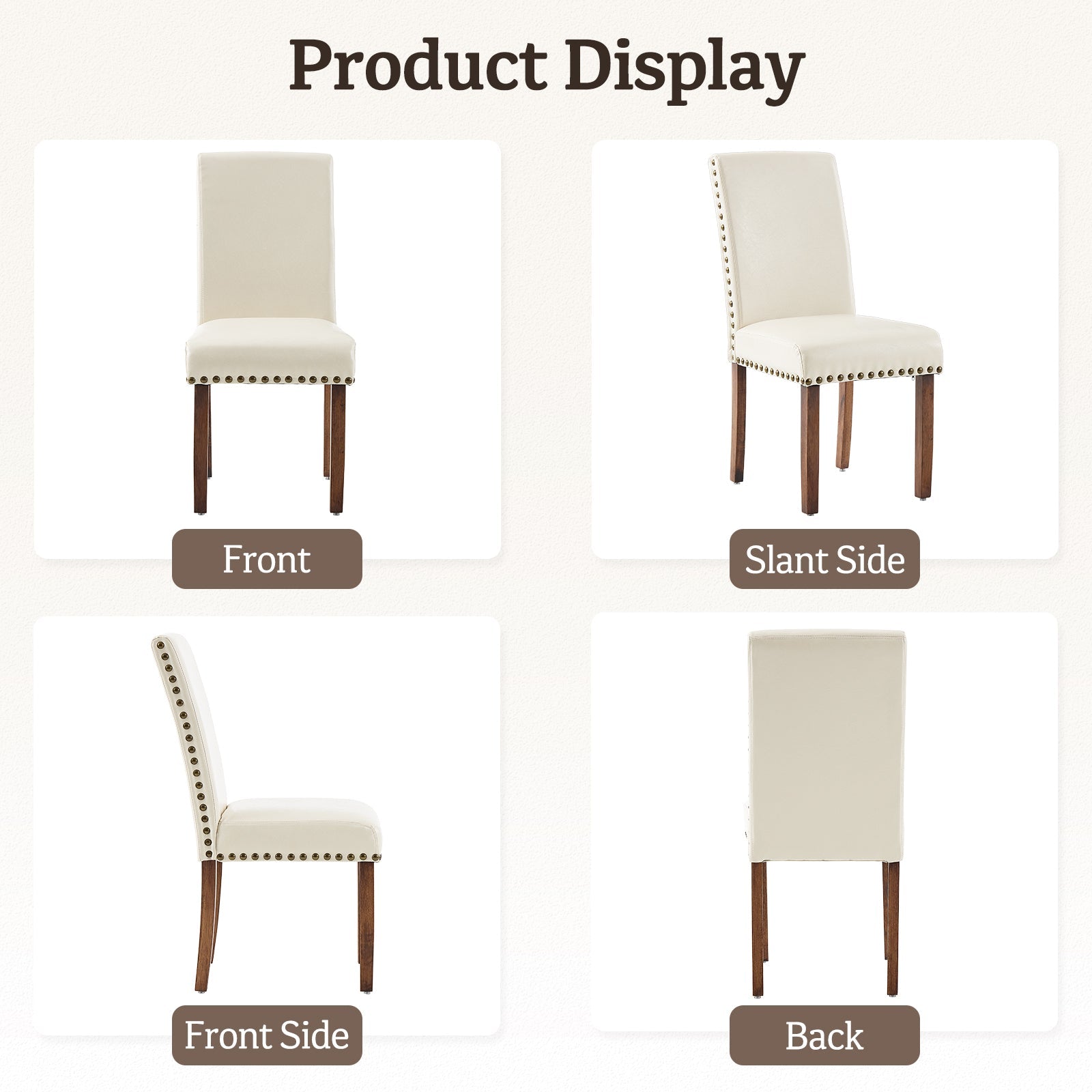 Firmoz Modern High-Back PU Leather Dining Chairs with Nailhead Trim & Walnut Legs