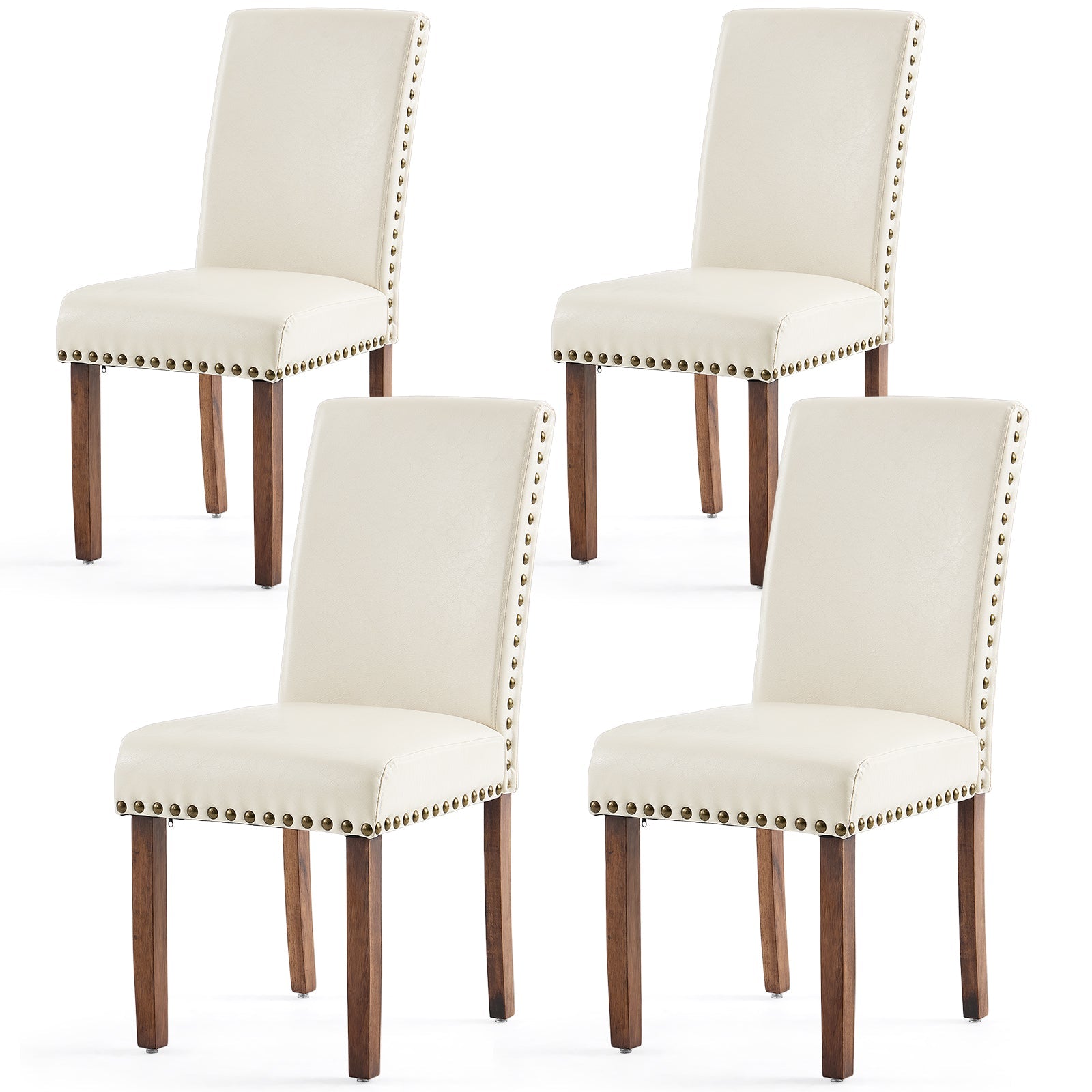 Firmoz Modern High-Back PU Leather Dining Chairs with Nailhead Trim & Walnut Legs