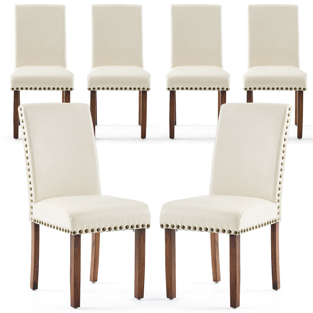 Firmoz Modern High-Back PU Leather Dining Chairs with Nailhead Trim & Walnut Legs