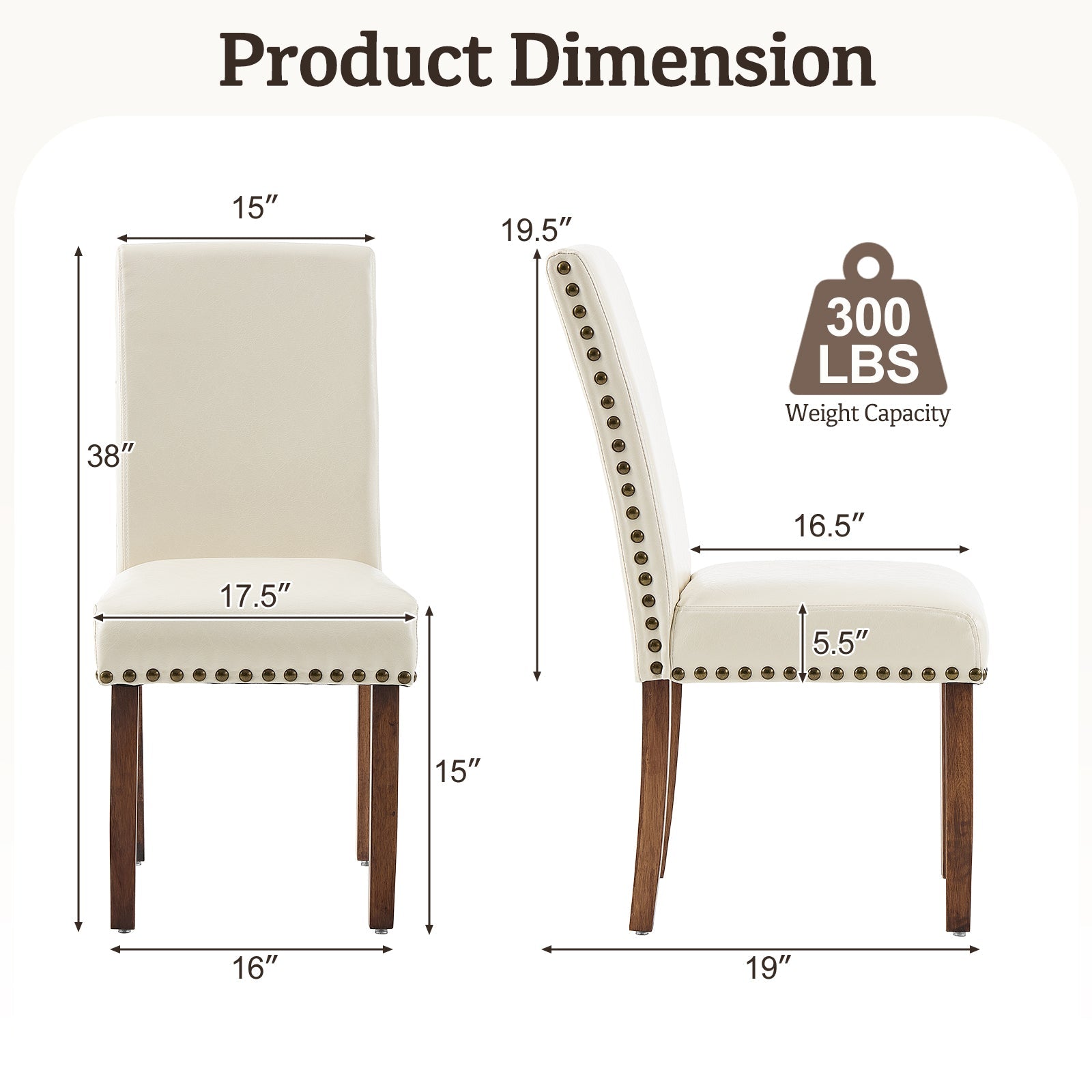 Firmoz Modern High-Back PU Leather Dining Chairs with Nailhead Trim & Walnut Legs