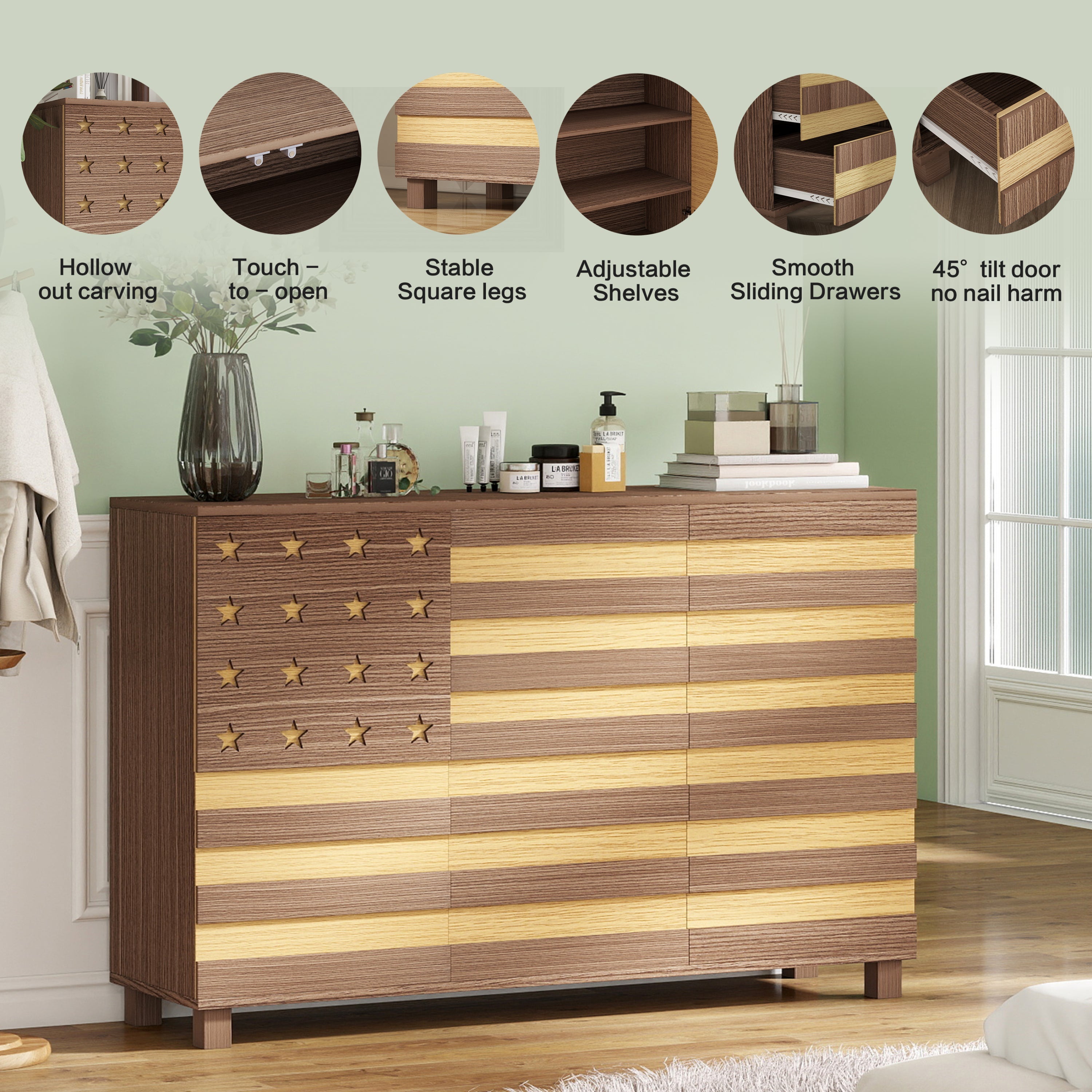 55' Buffet Sideboard Cabinet with Hand Carved Craftsmanship