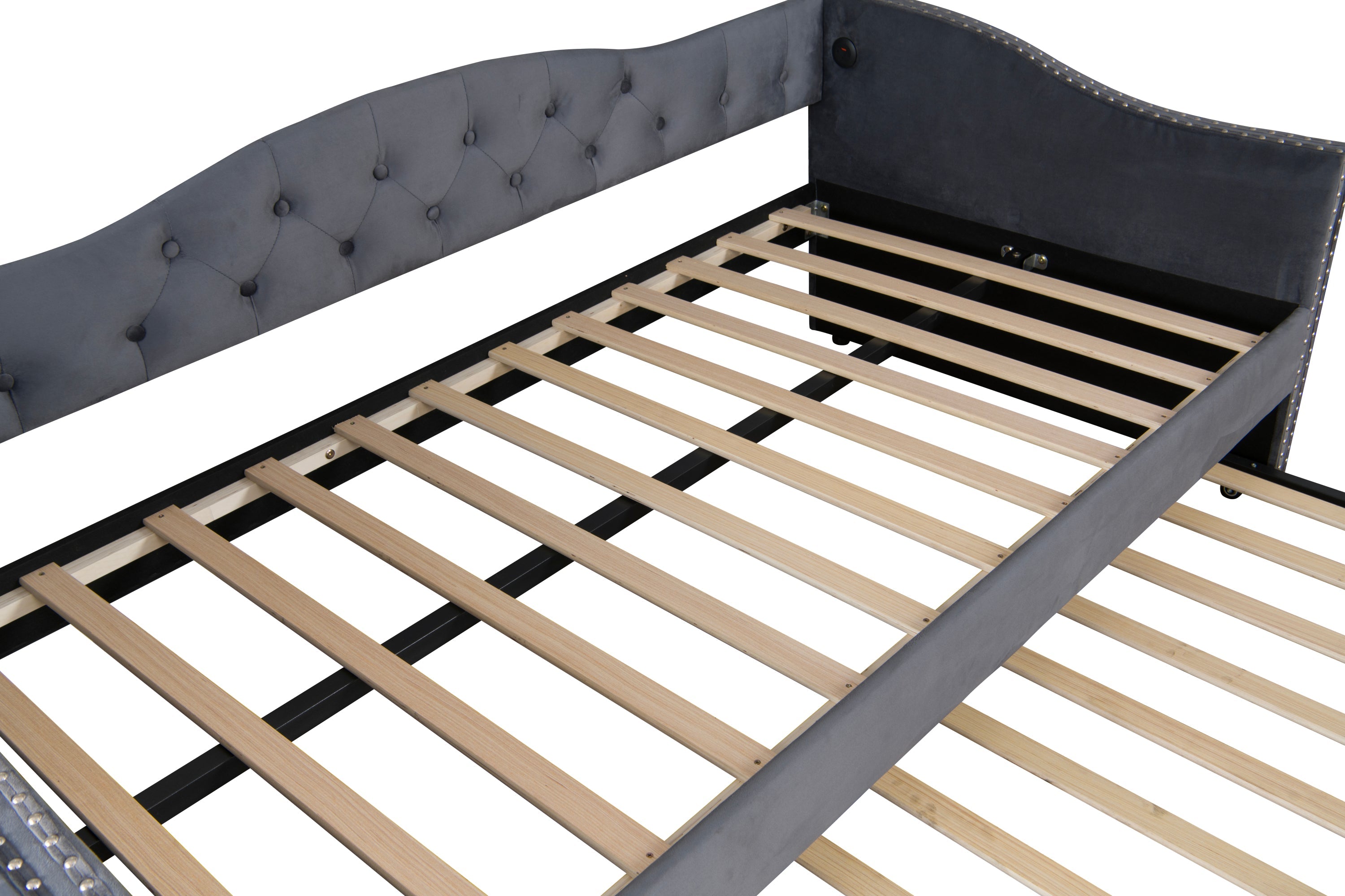 Twin Size Upholstered Daybed with Trundle and USB Charging Design