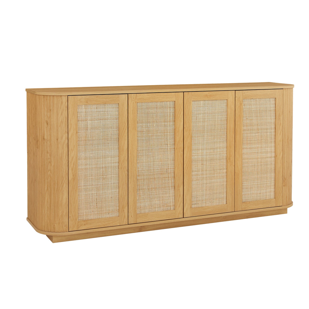 Contemporary Wave Shaped 64-Inch TV Stand with Rattan Doors