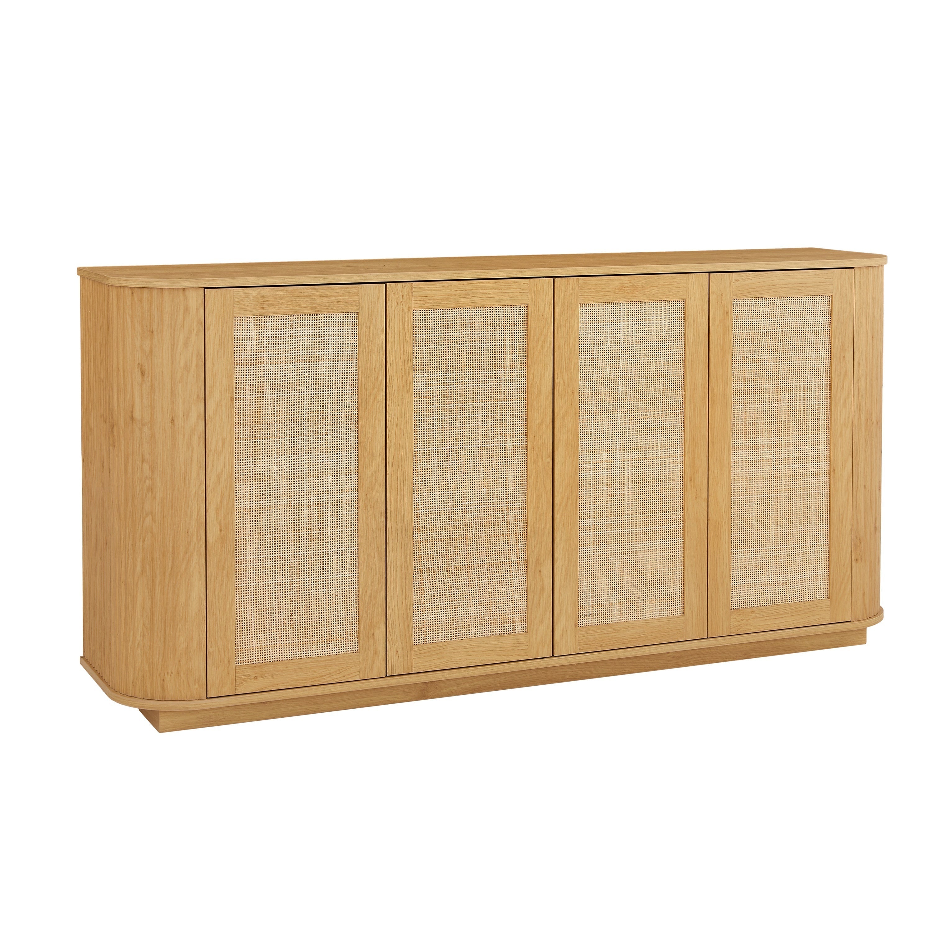 Contemporary Wave Shaped 64-Inch TV Stand with Rattan Doors