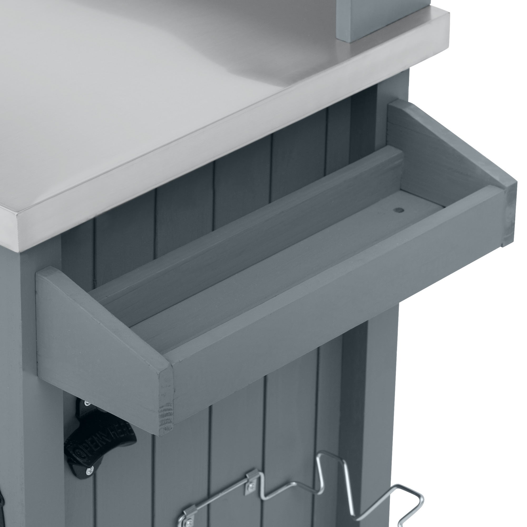 54.1" Outdoor Kitchen Island with High Shelf, Stainless Steel Top & Storage Cabinet