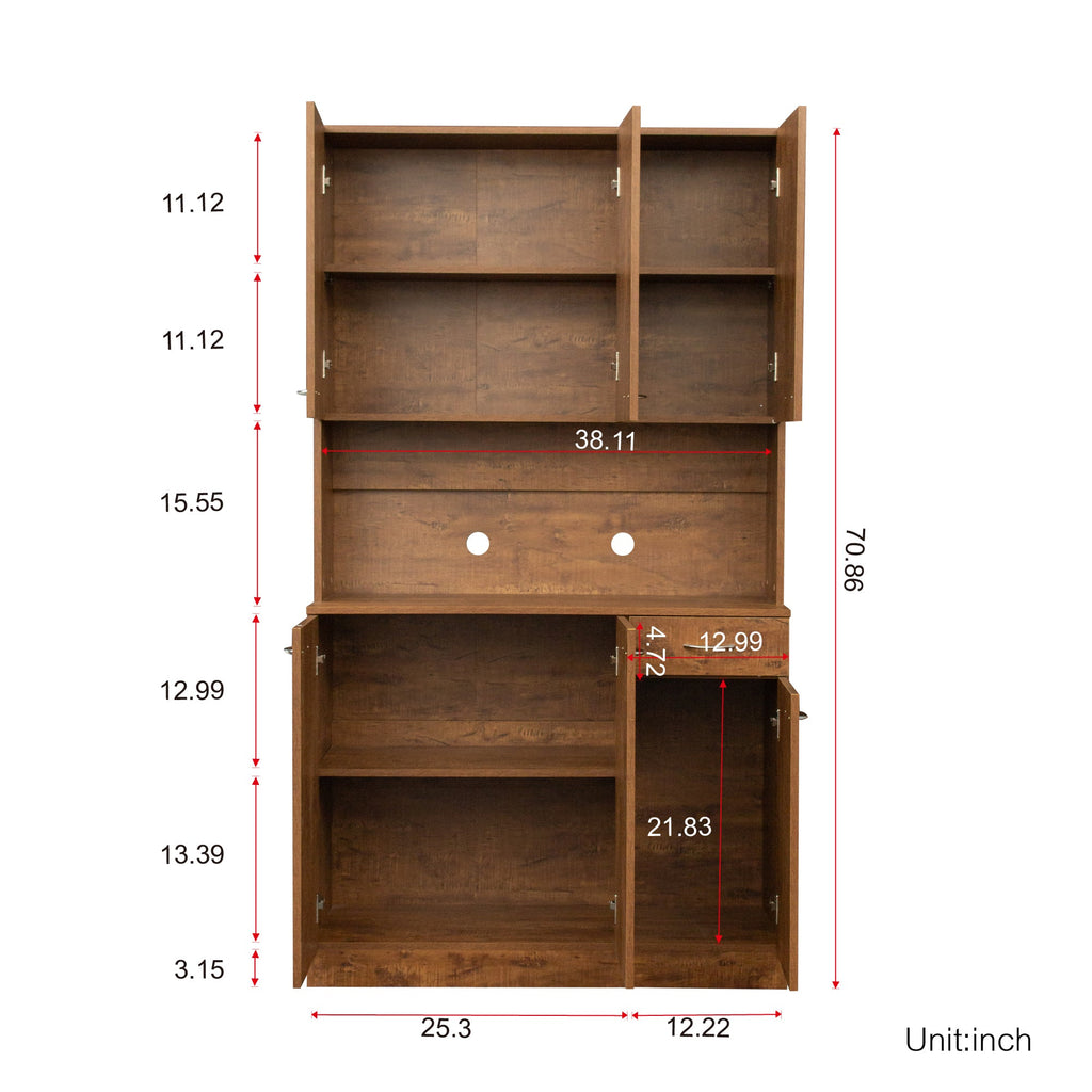 70.87' Tall White Kitchen Cabinet with 6-Doors