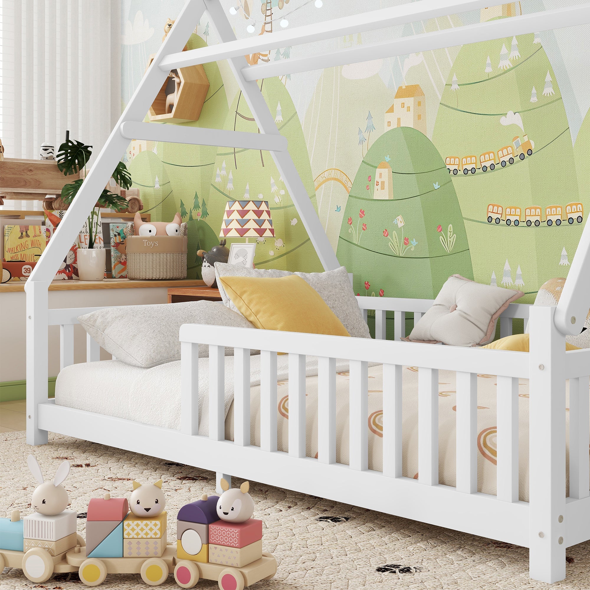 Full Size House Bed with Light for Kids