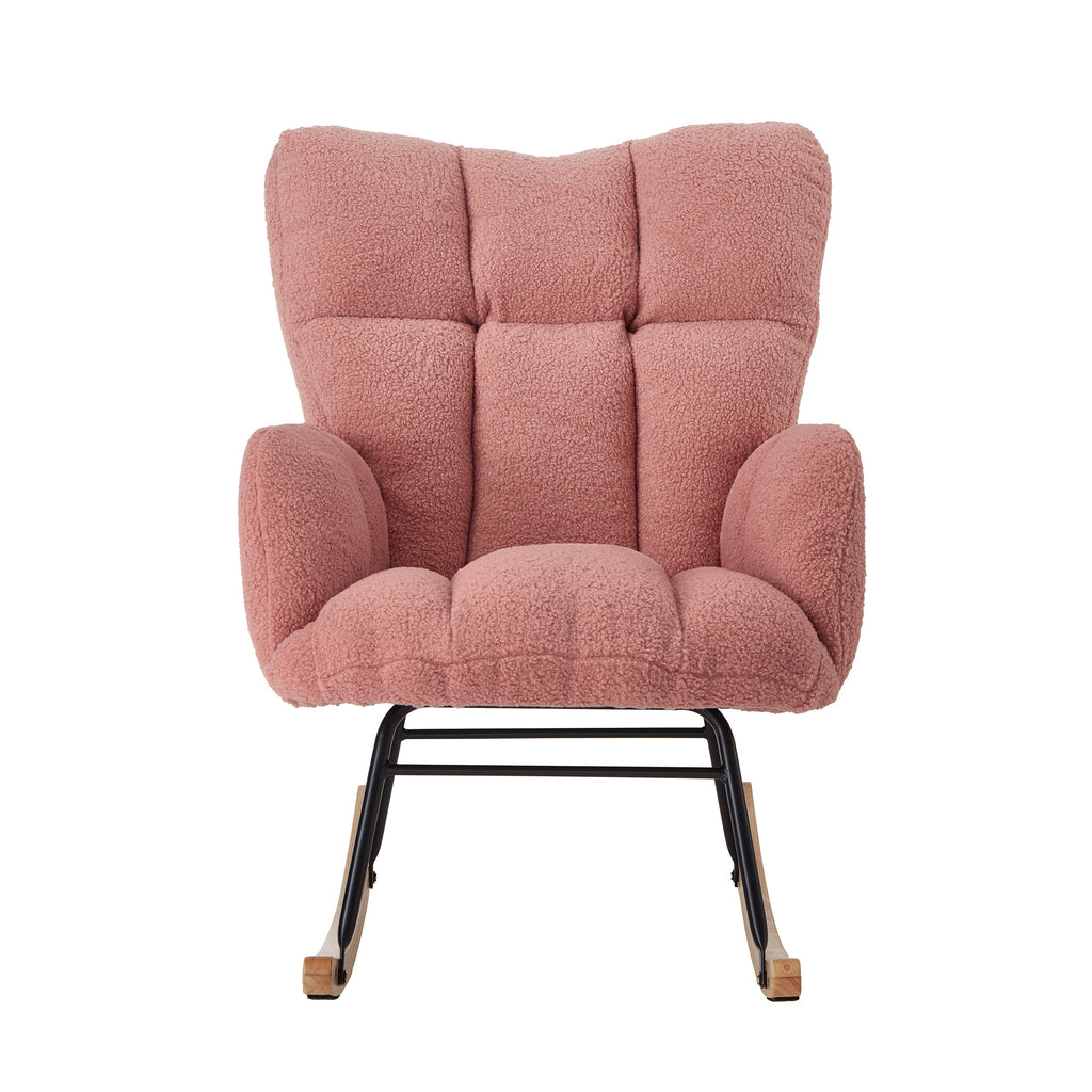 Tufted Upholstered Teddy Fabric Glider Rocking Chair