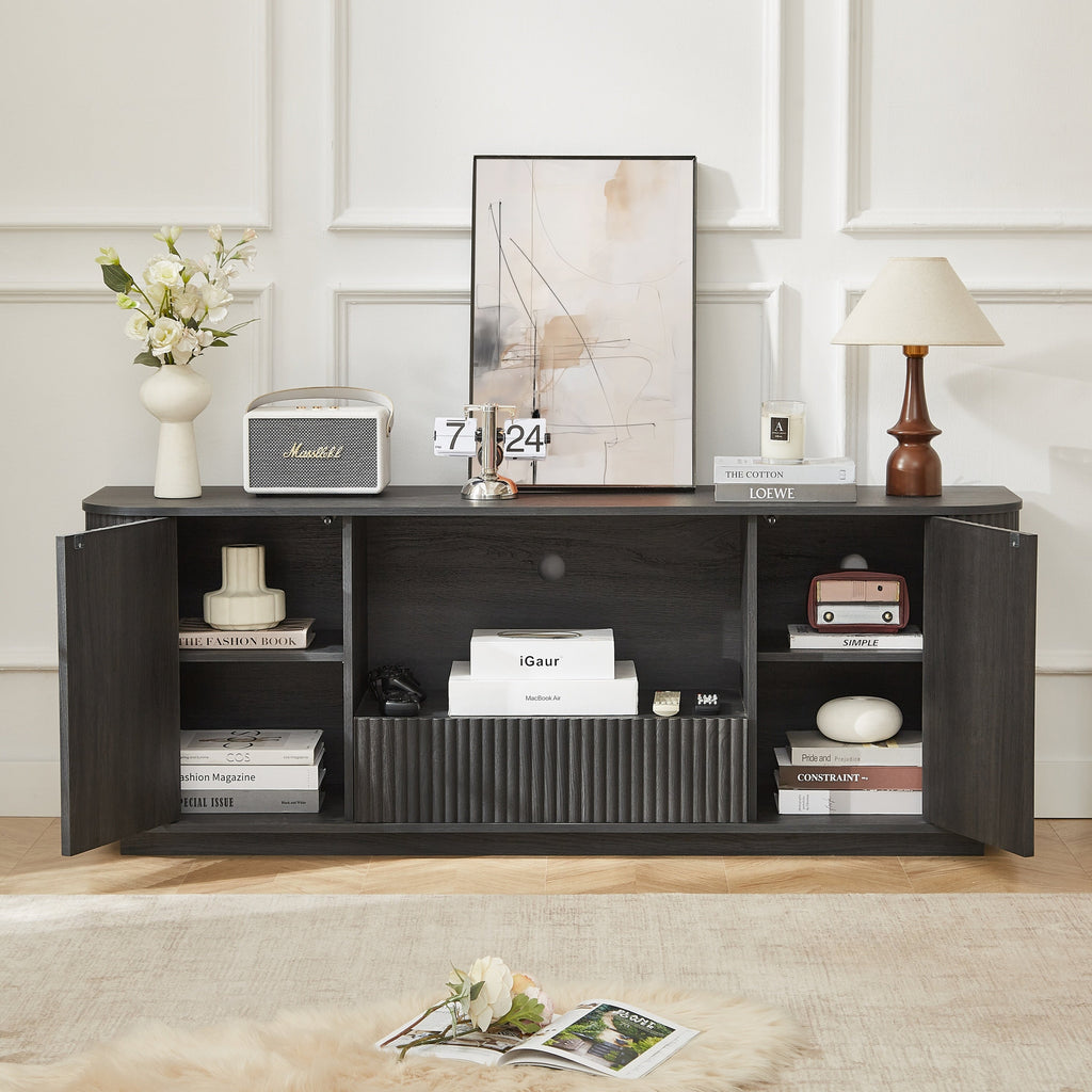 64-Inch Wavy Wooden Vertical Stripe TV Stand Cabinet