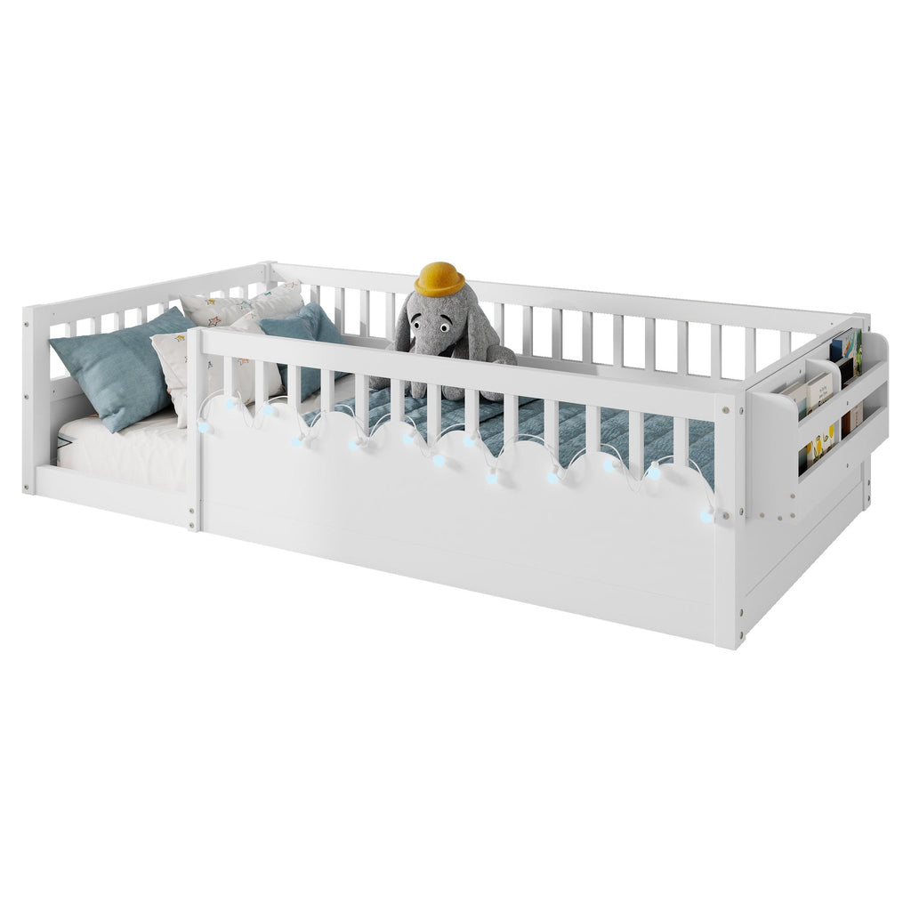 Twin/Full Montessori Floor Kids Bed Frame with High Rails