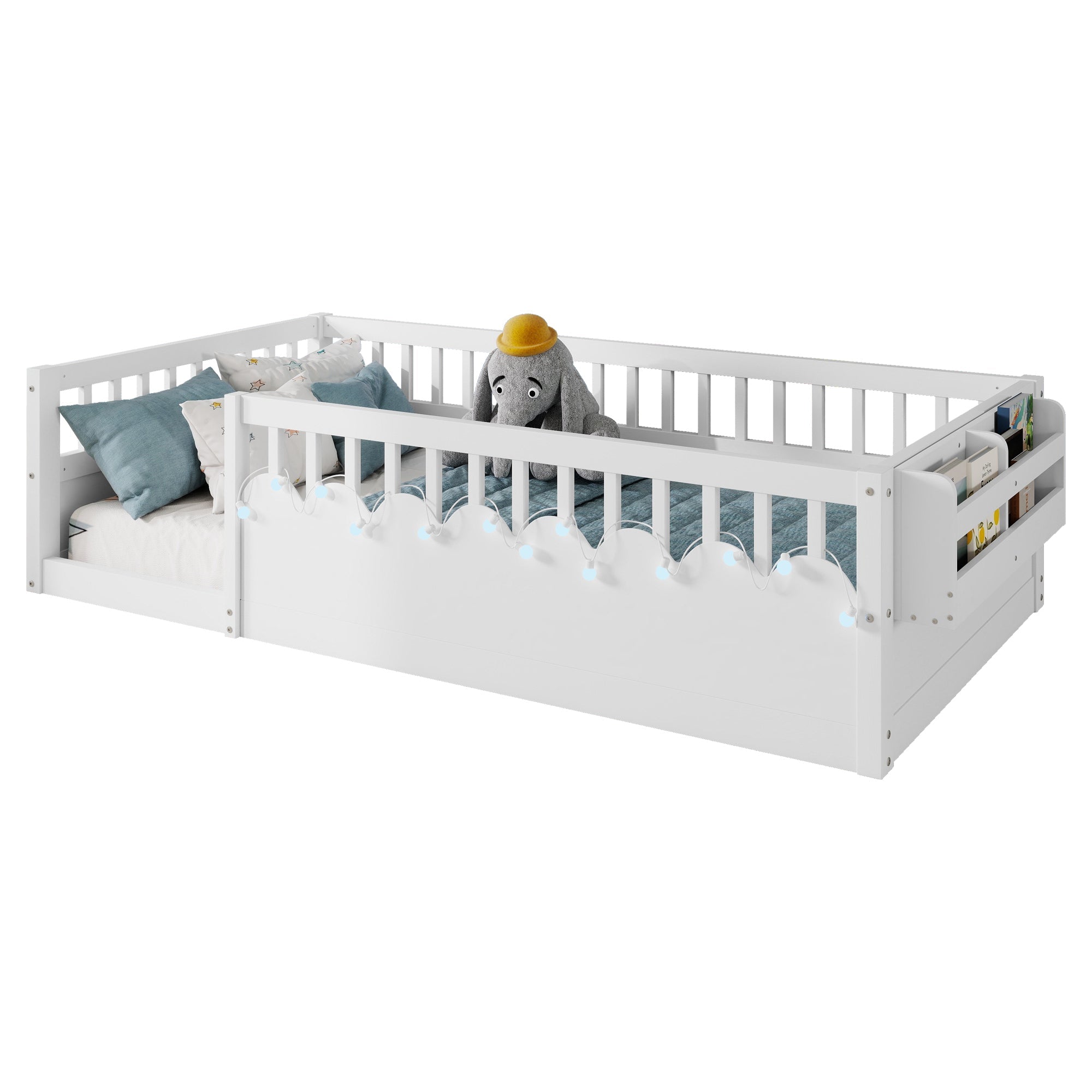 Twin/Full Montessori Floor Kids Bed Frame with High Rails