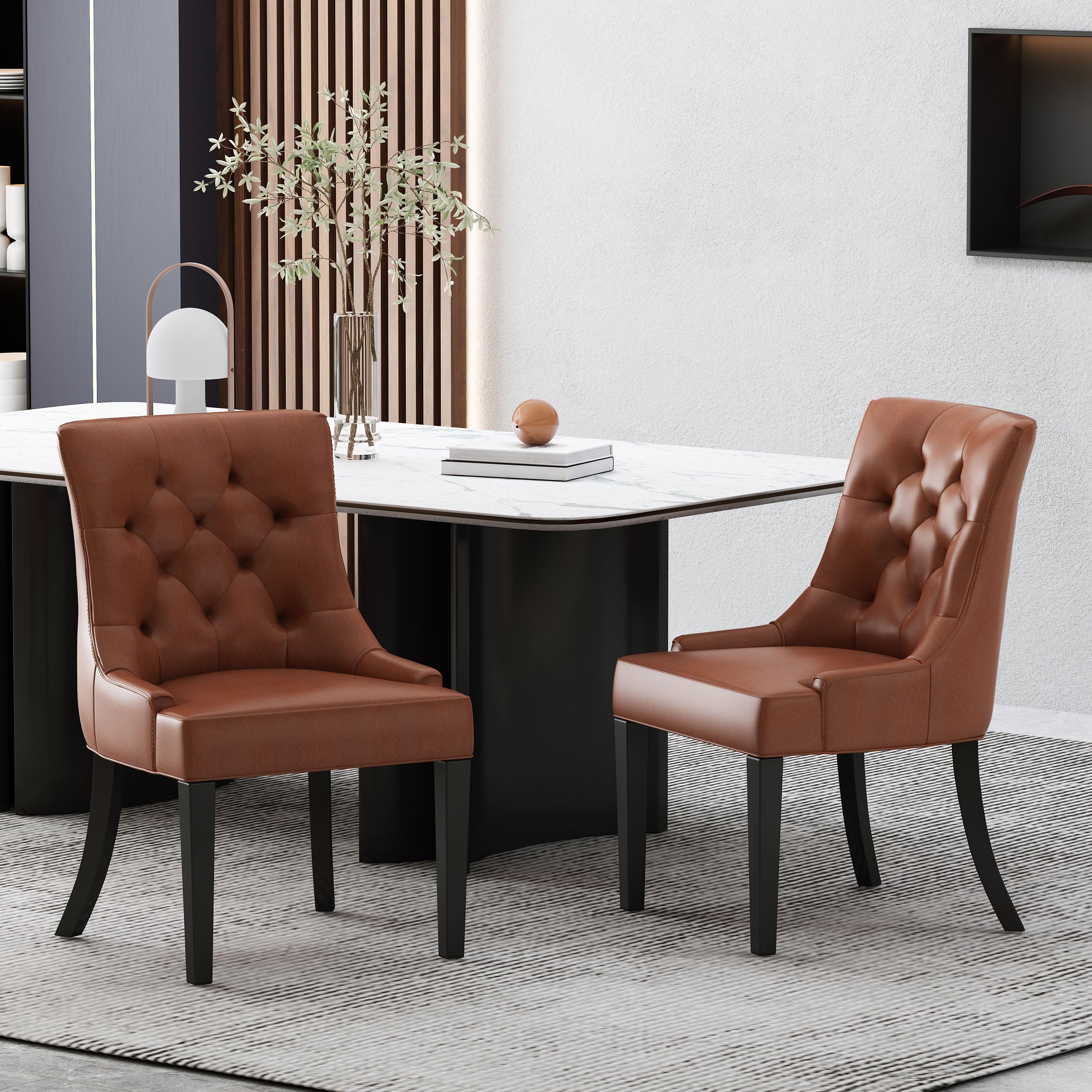 Contemporary  Light Brown PU Dining Chair (Set of 2)