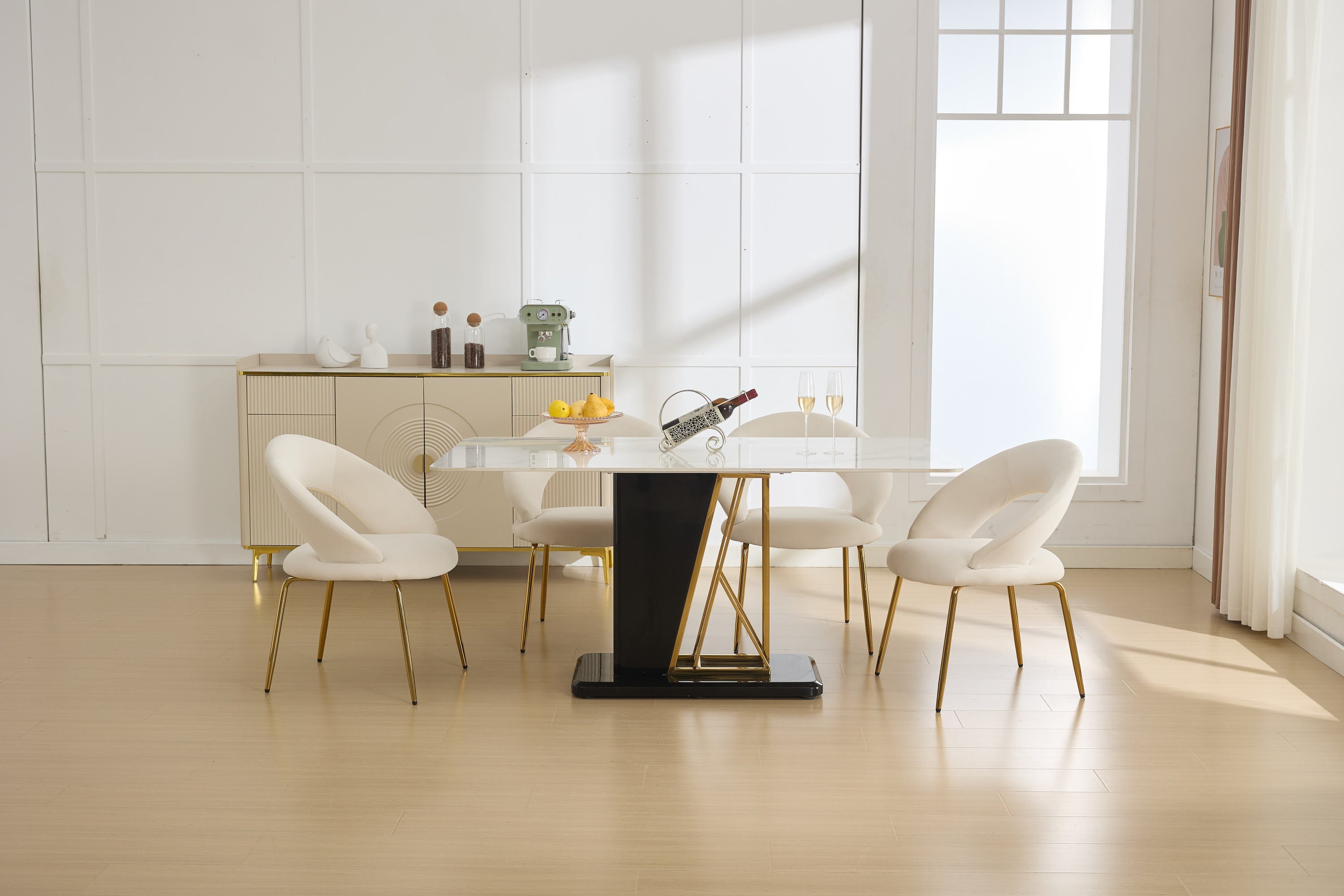 Velvet/Teddy Fabric Dining Chairs with Curved Backrest