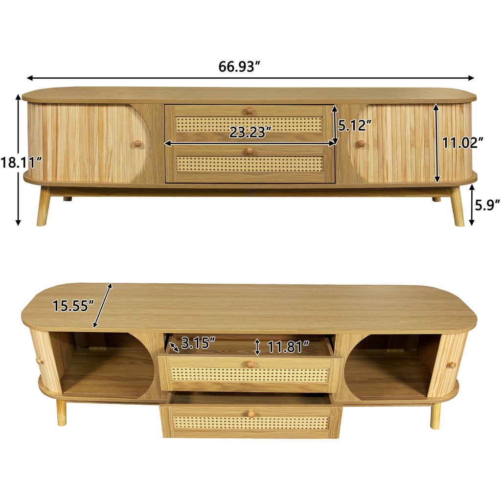 Modern Farmhouse Rattan TV Stand  Up to 75''