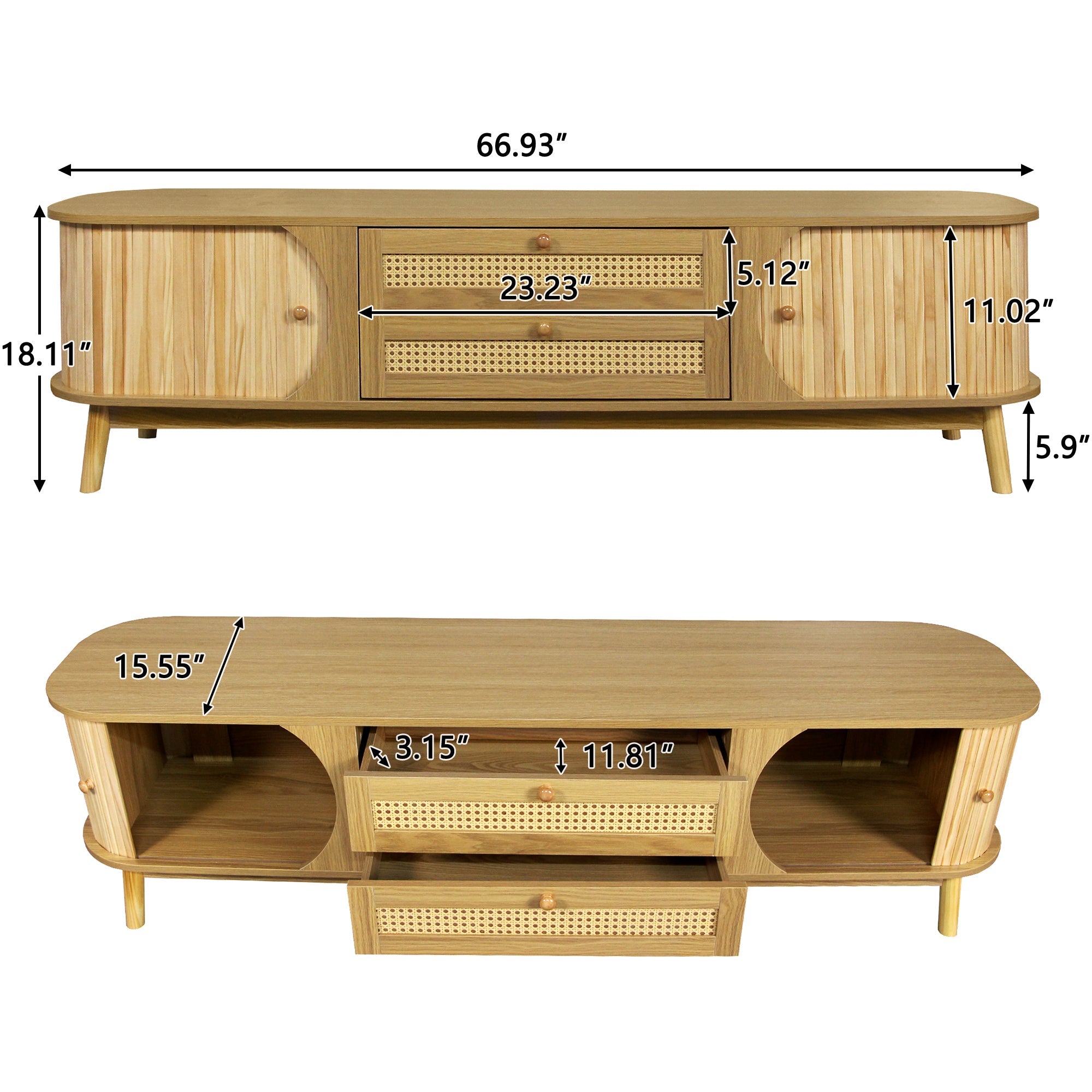 Modern Farmhouse Rattan TV Stand  Up to 75''