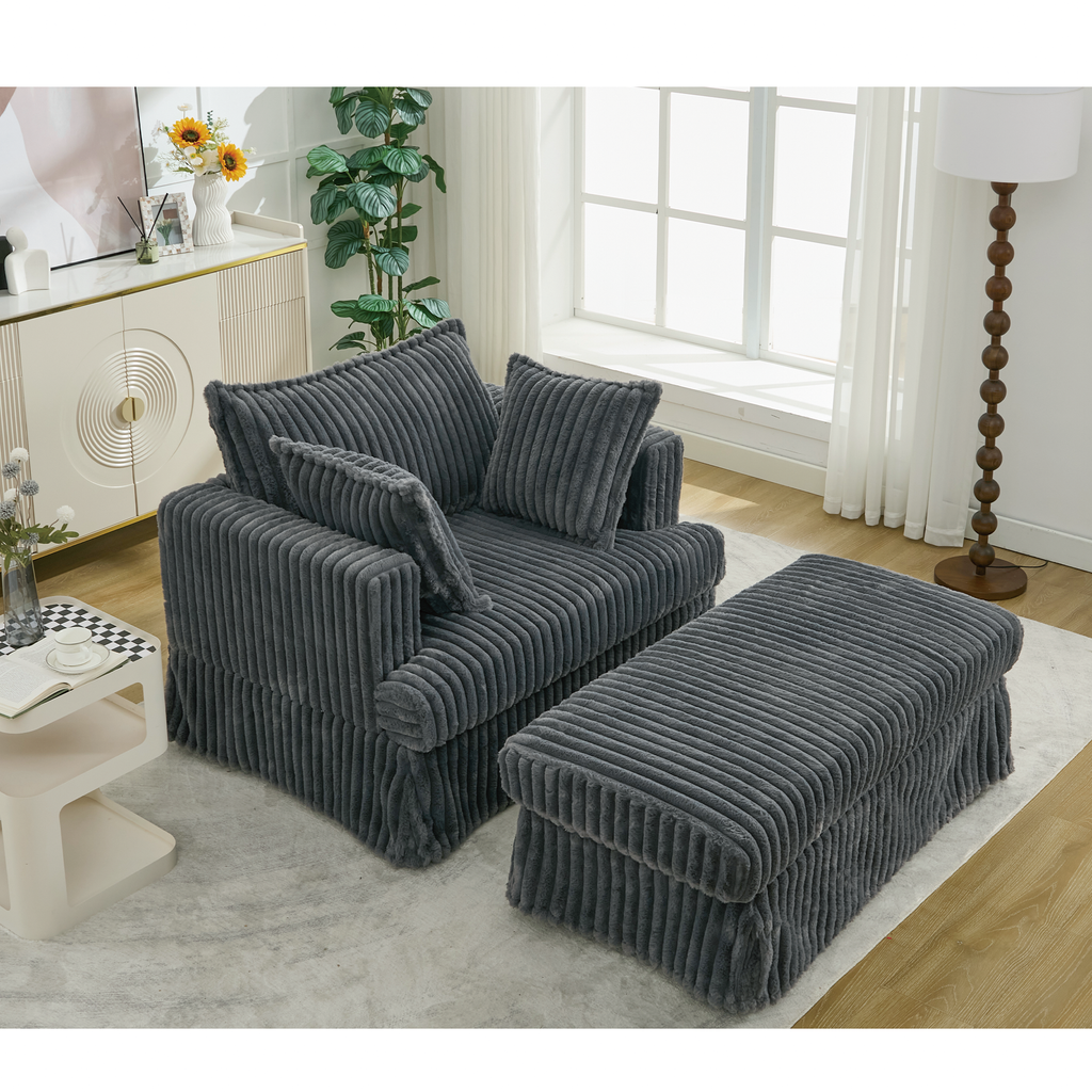 47.7'' Oversized Corduroy Chaise Longue with Ottoman