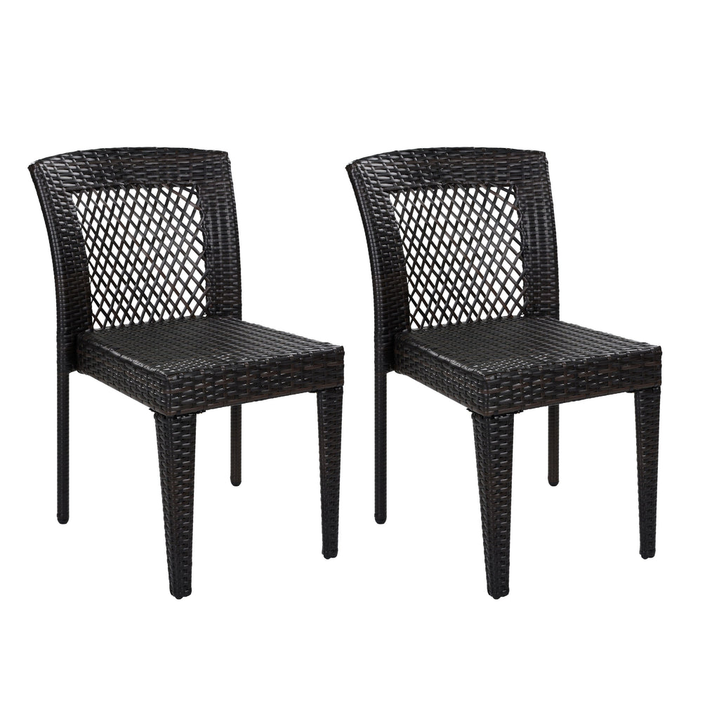 Outdoor Dining Chairs Set of Stackable UV Resistant Rattan Steel Frame Patio Garden