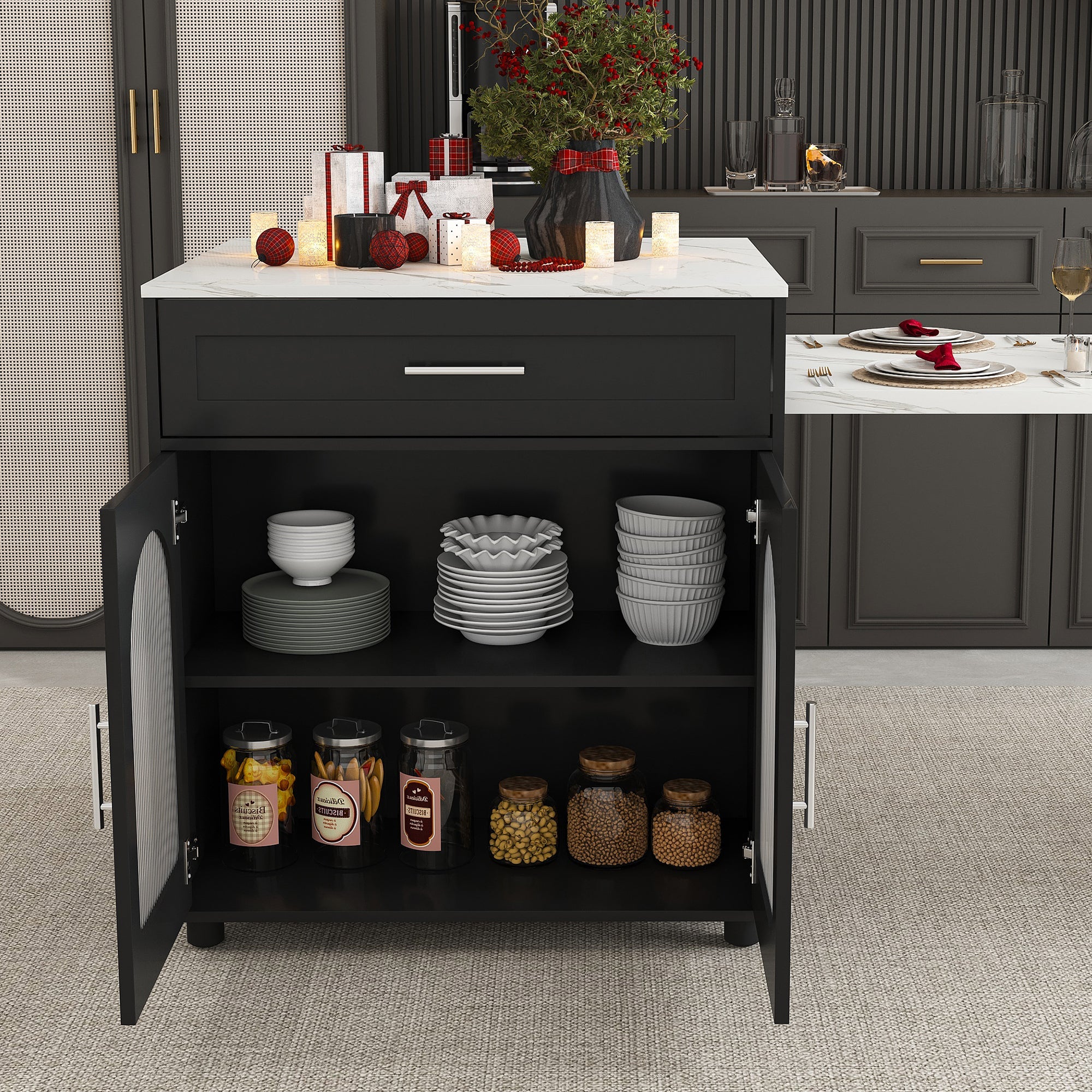 Expandable Kitchen Island with Dining Table
