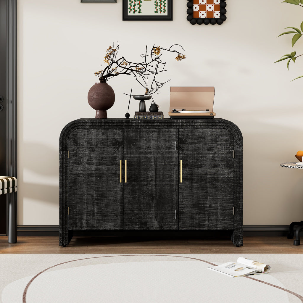 Minimalist Curved Sideboard with Gold Handles and Adjustable Dividers
