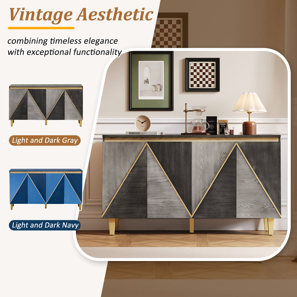 60' Retro Sideboard Cabinet with Adjustable Shelves