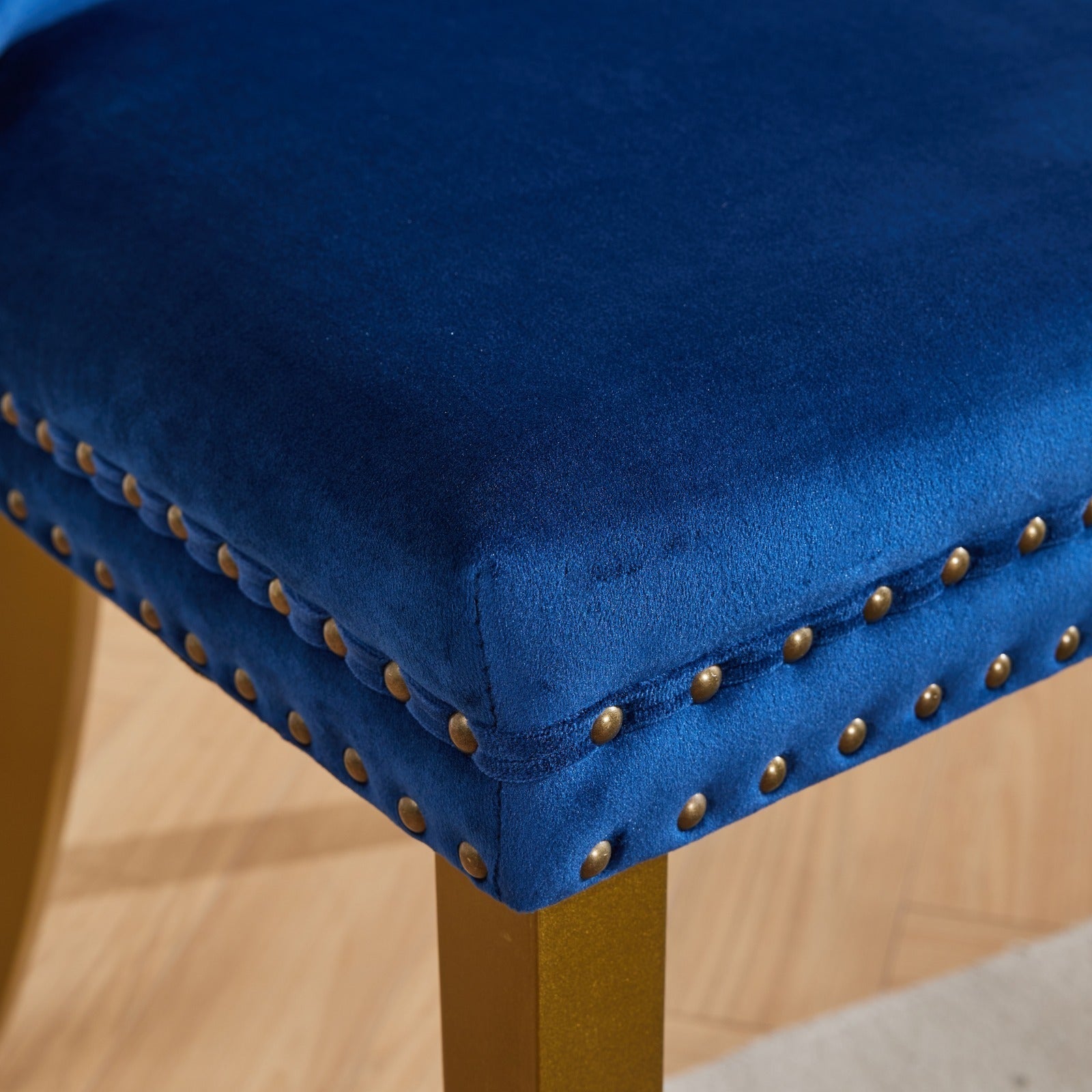 Mid-Century Velvet Dining Chairs with Lion Head Pull Ring (Set of 2)